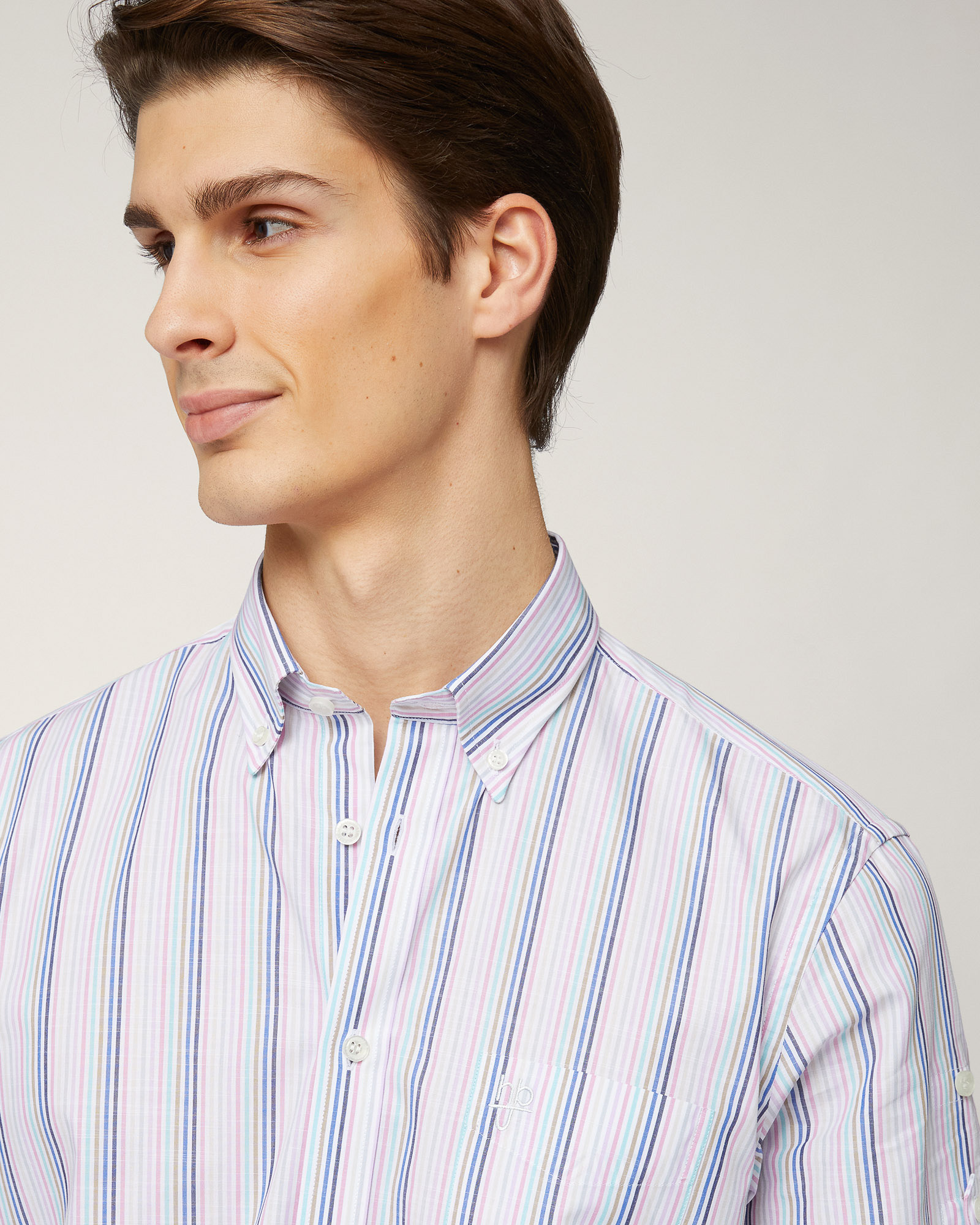 Striped Short-Sleeved Shirt, Pink, large image number 2