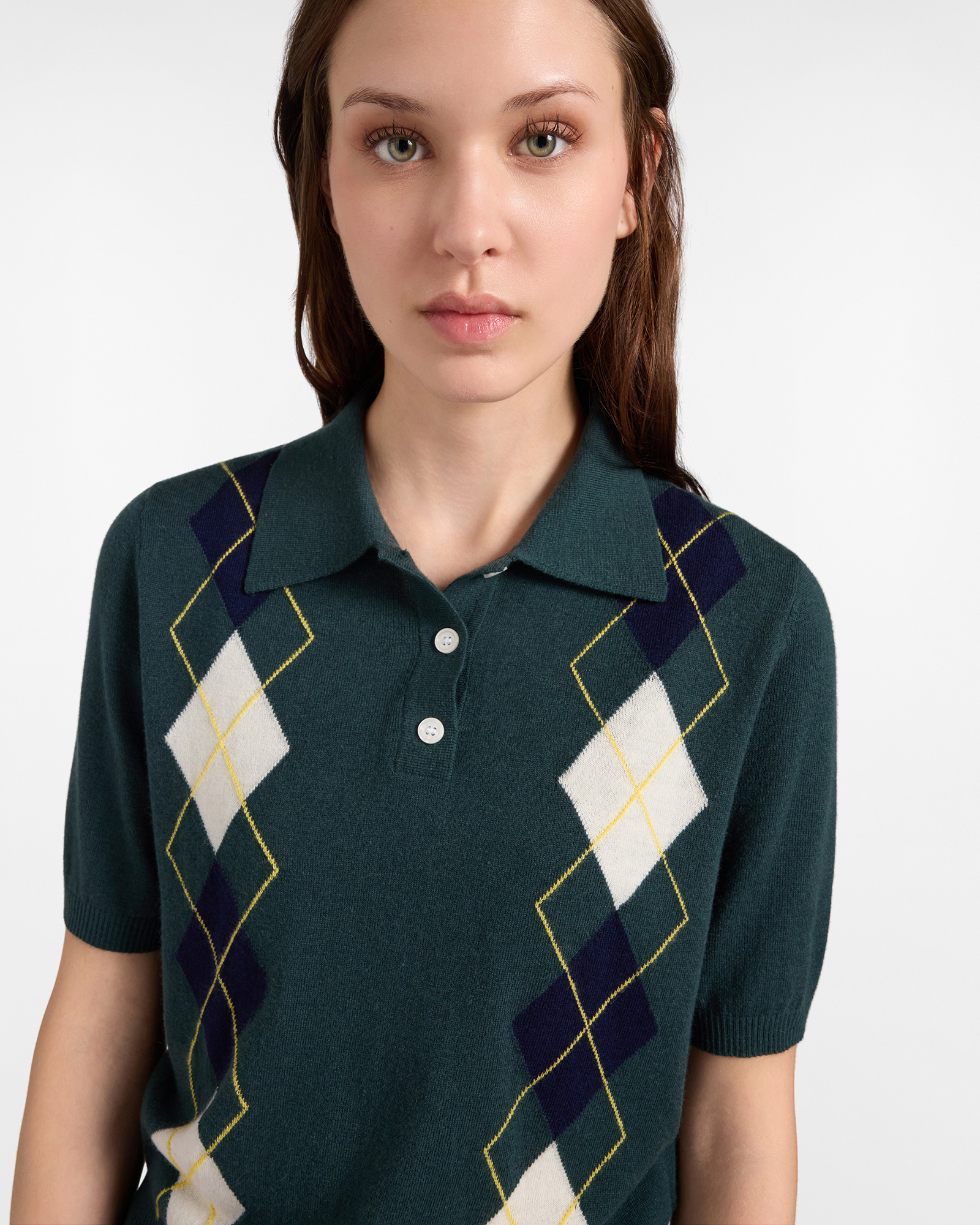 TWO-TONE ARGYLE DIAMOND POLO SHIRT, GREEN, large image number 2