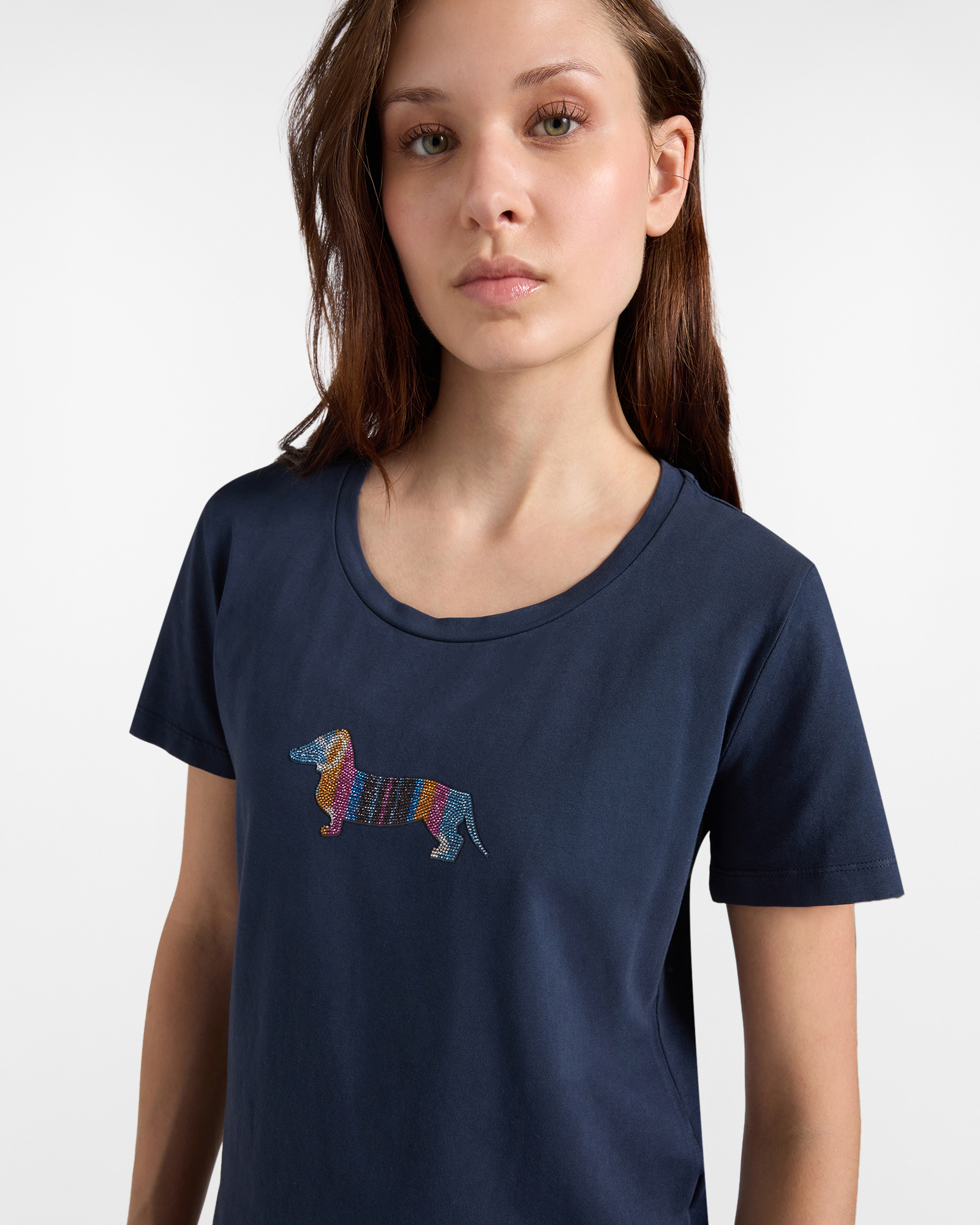 Women's T-shirt with glitter dachshund, Blue, large image number 2