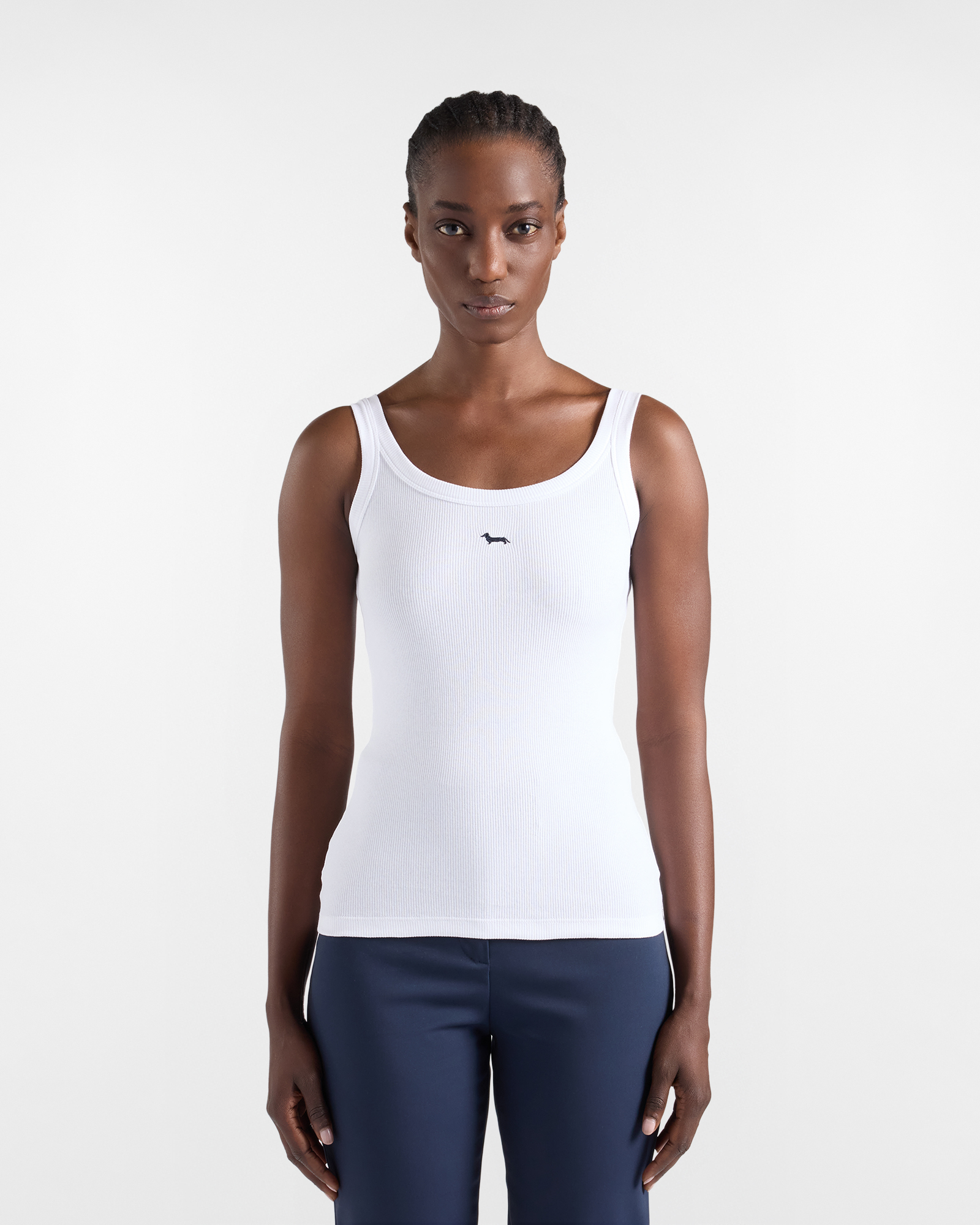 Ribbed sleeveless top, White, large