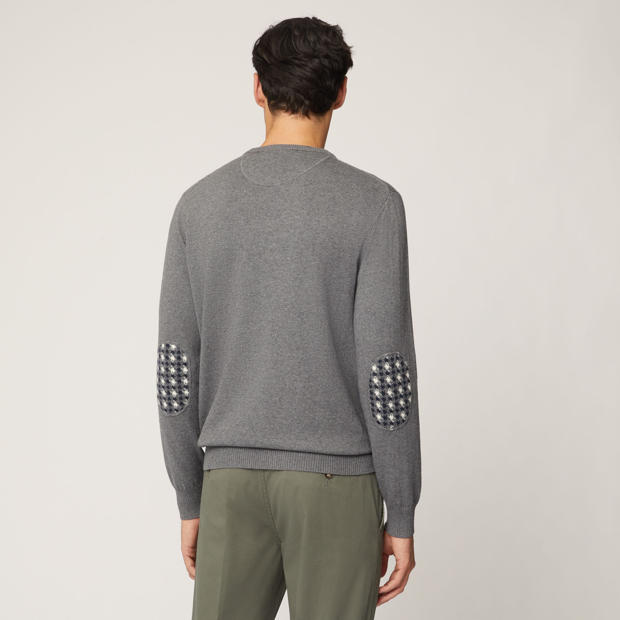 Pullover Girocollo Con Toppe Sui Gomiti, Grigio Acciaio, large image number 1