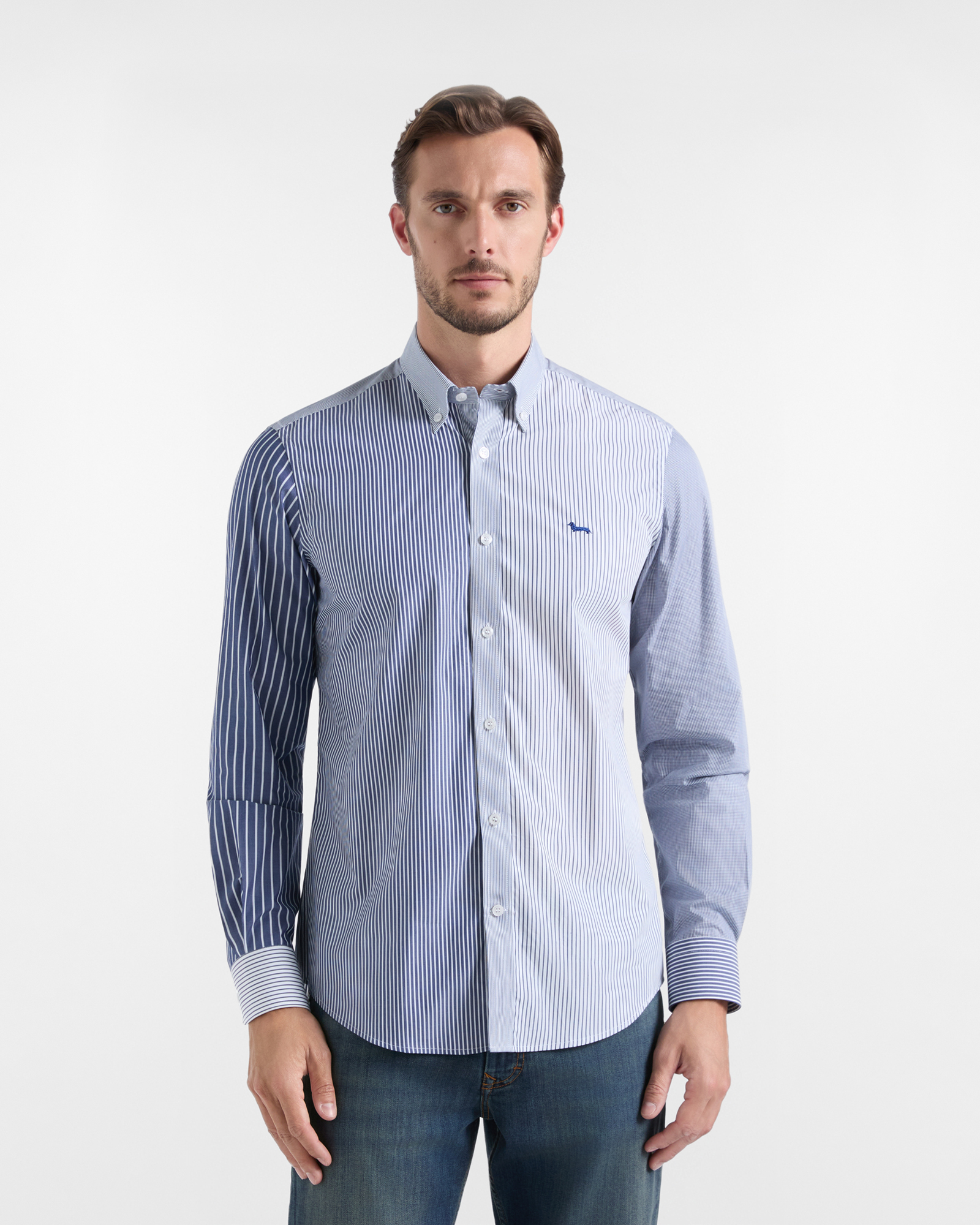 Camicia Piazzetta Uomo patchwork di righe Regular Fit blu