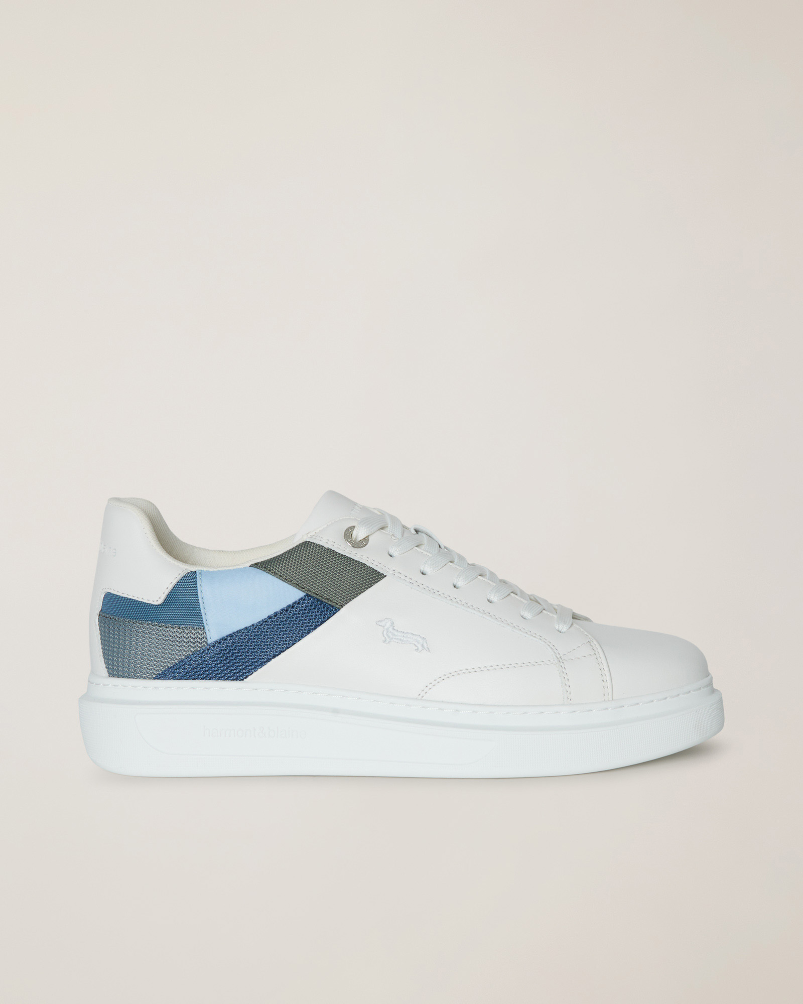Sneaker with Patchwork Inserts, White/Multicolor, large