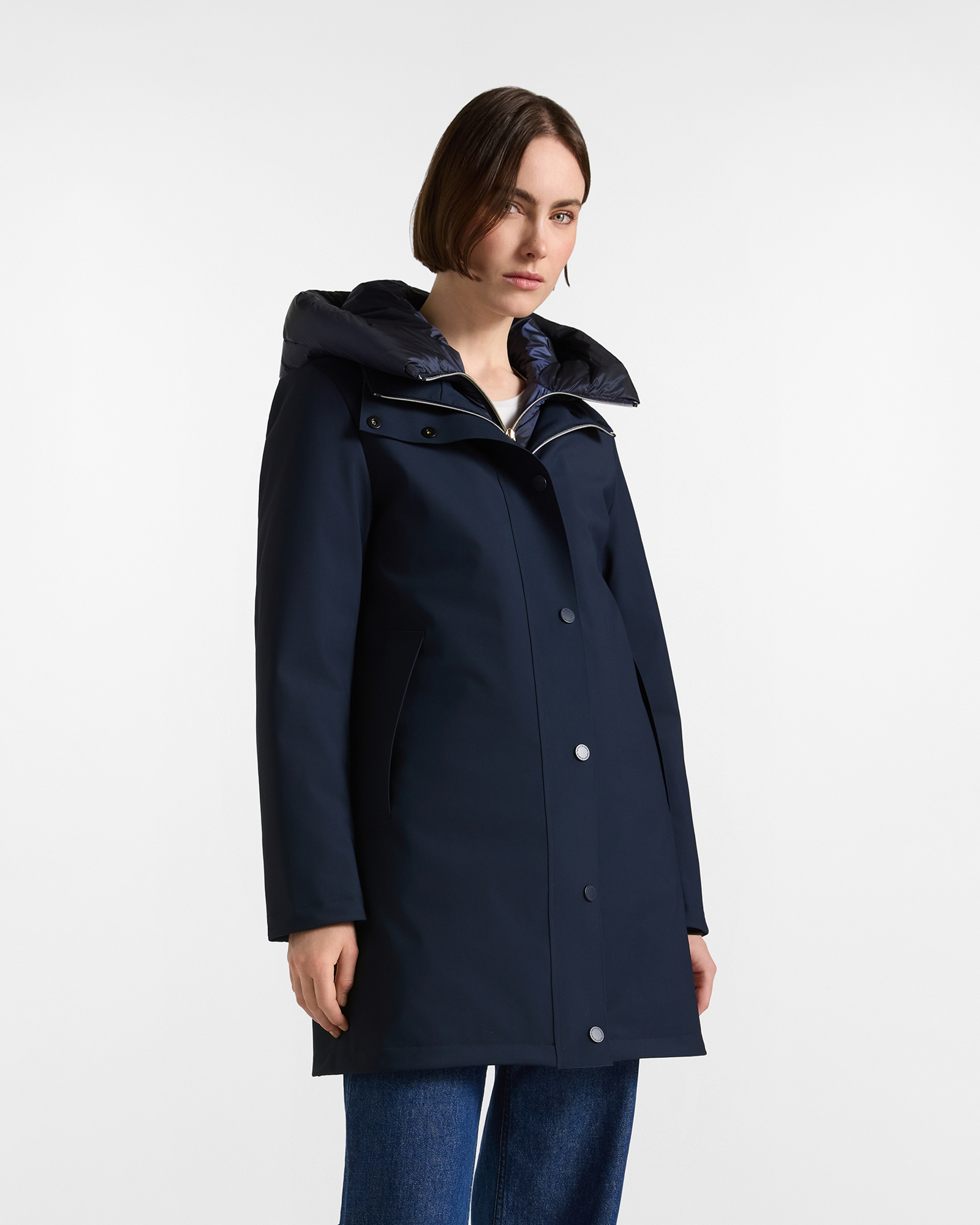 Women&rsquo;s Down Parka with Detachable Hood in Navy Blue