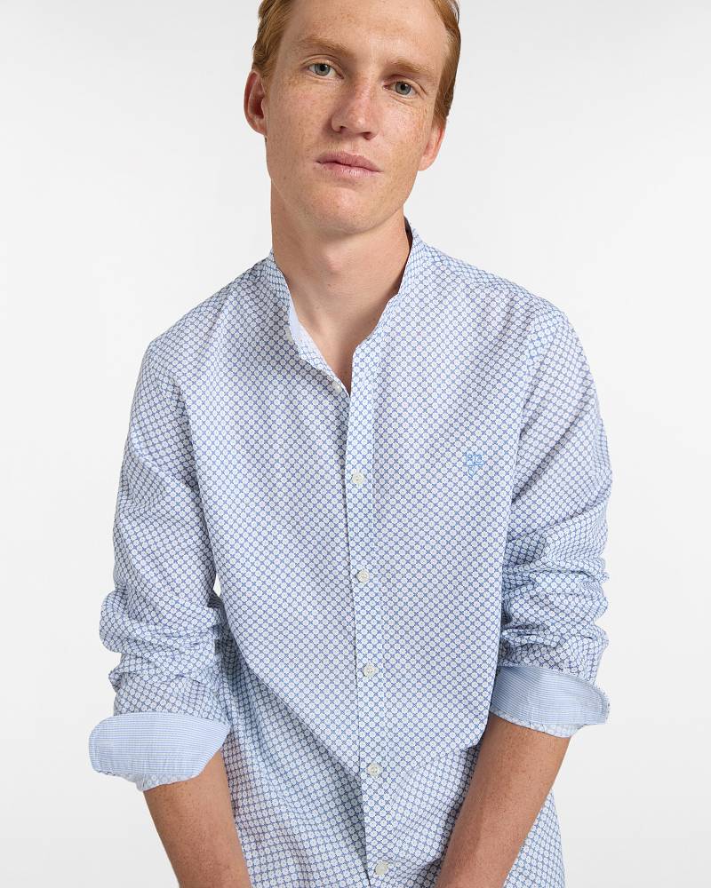 Camicia Uomo Collo alla Coreana Narrow Fit, Azzurro polvere, large image number 2