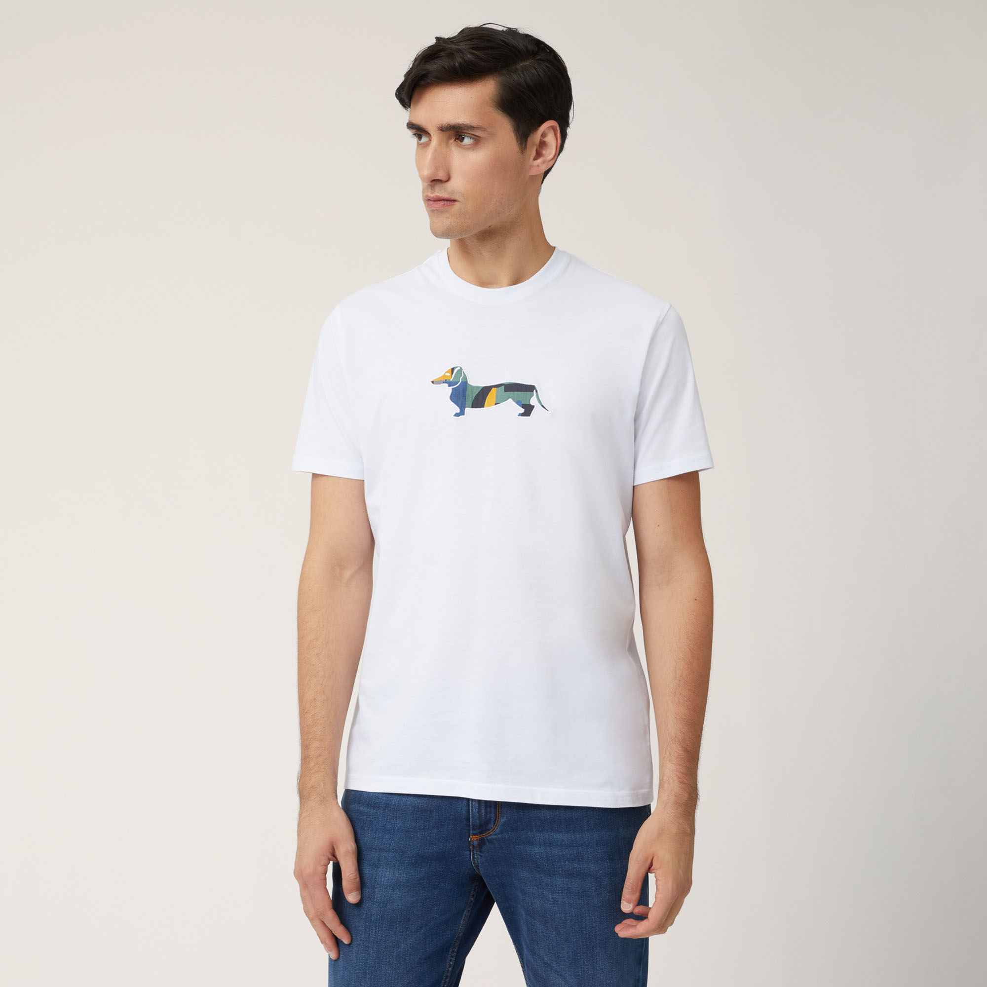 Camiseta De Algodón Con Teckel Multicolor, Blanco, large image number 0