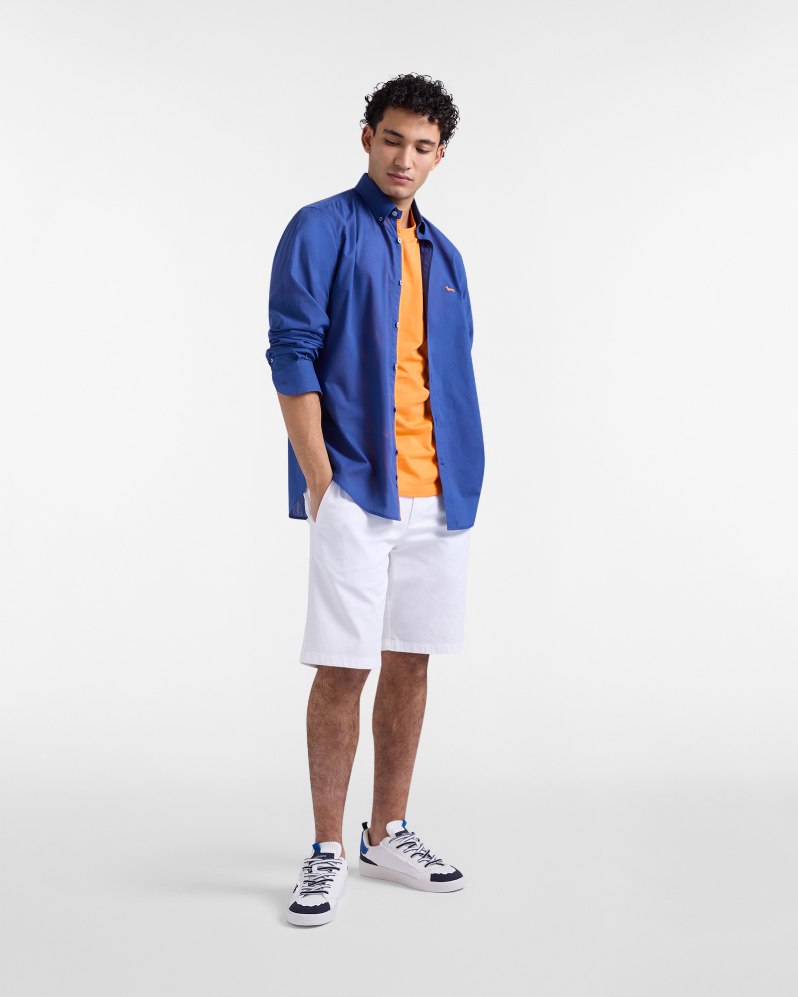 Camisa para hombre lisa con ribete, Azul, large image number 3