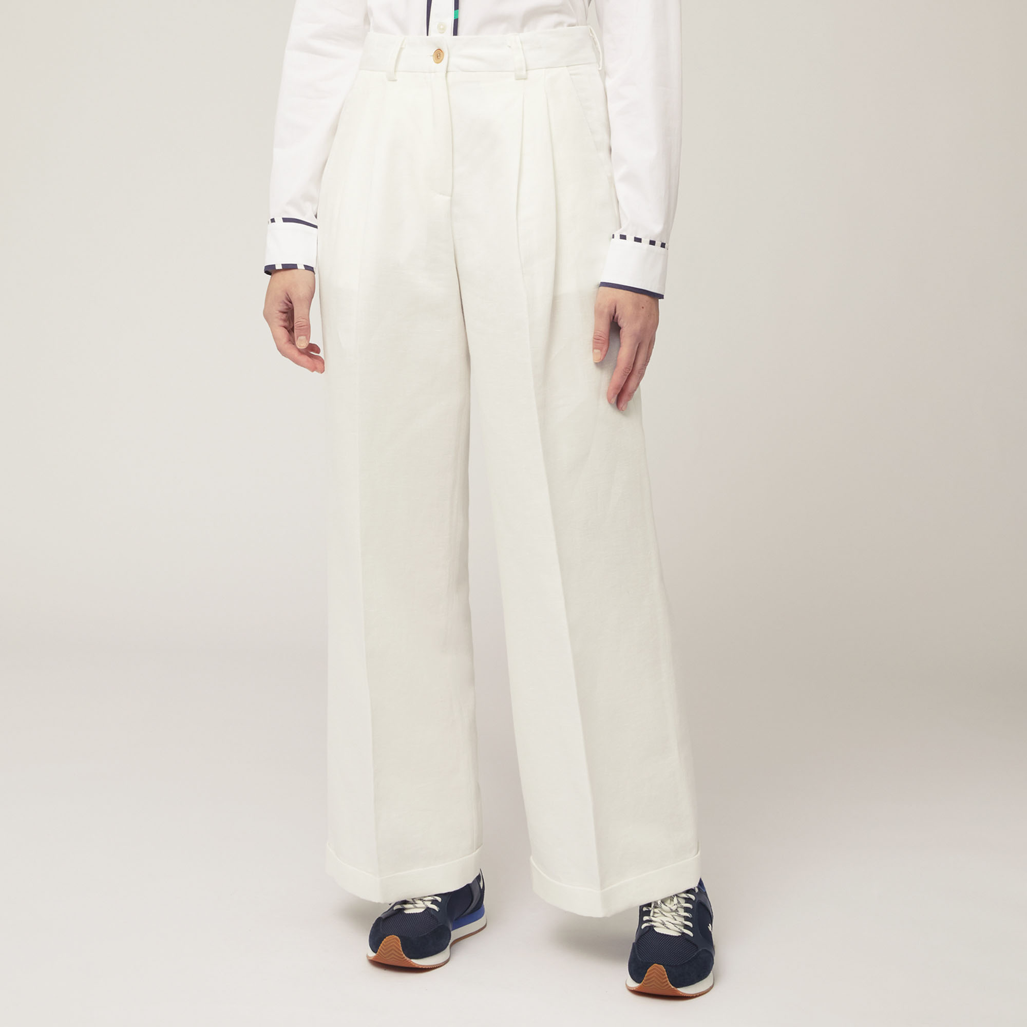 Pantalón con pliegue, Blanco, large
