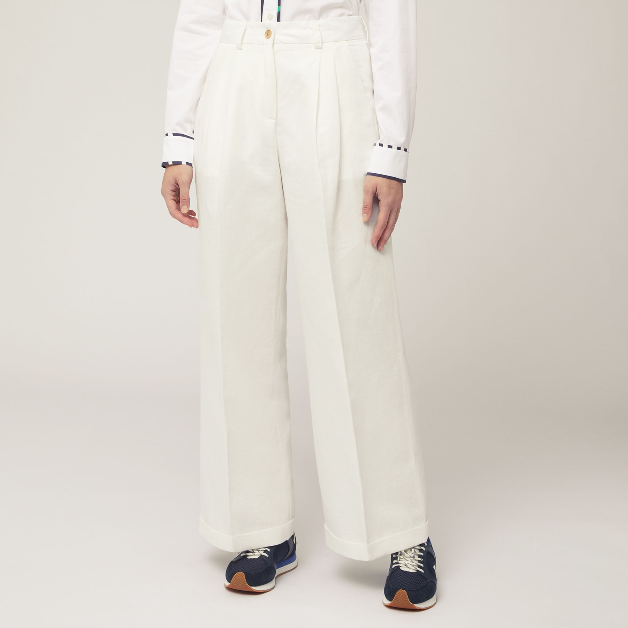 PANTS WITH PLEAT, White, large image number 0