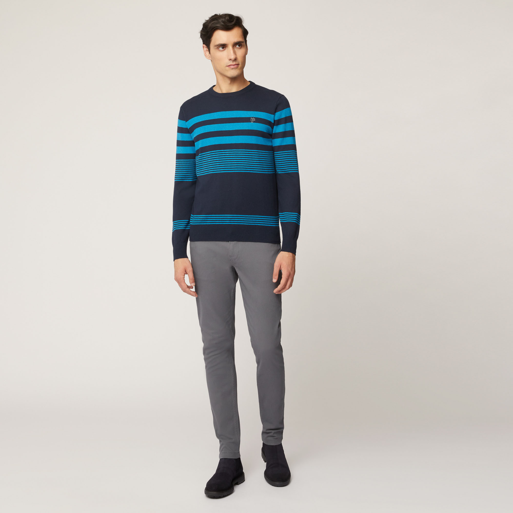 Pullover Girocollo Con Righe A Contrasto, Light Blue, large image number 3