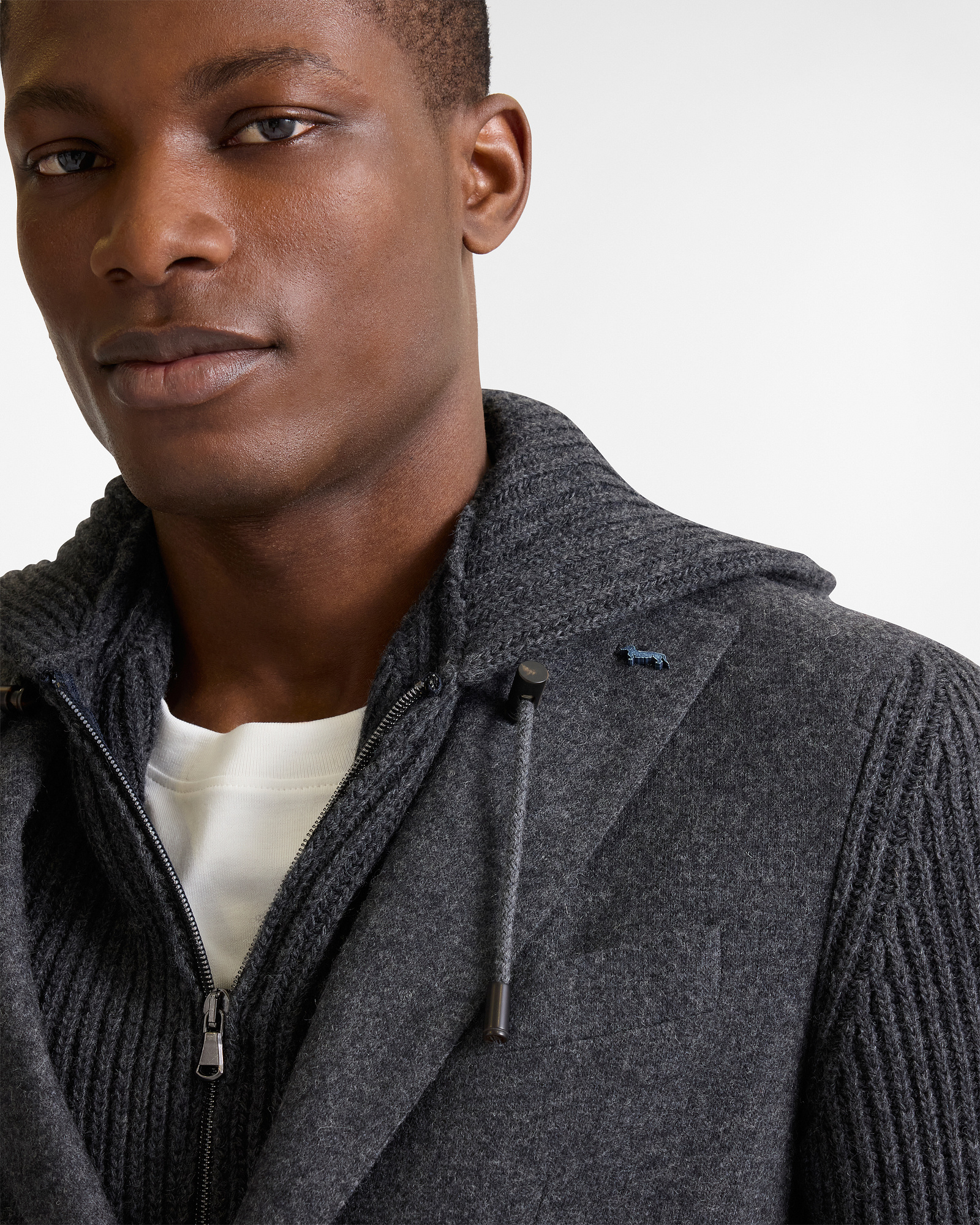 Hooded Wool Blend Jacket, Gray, large image number 2