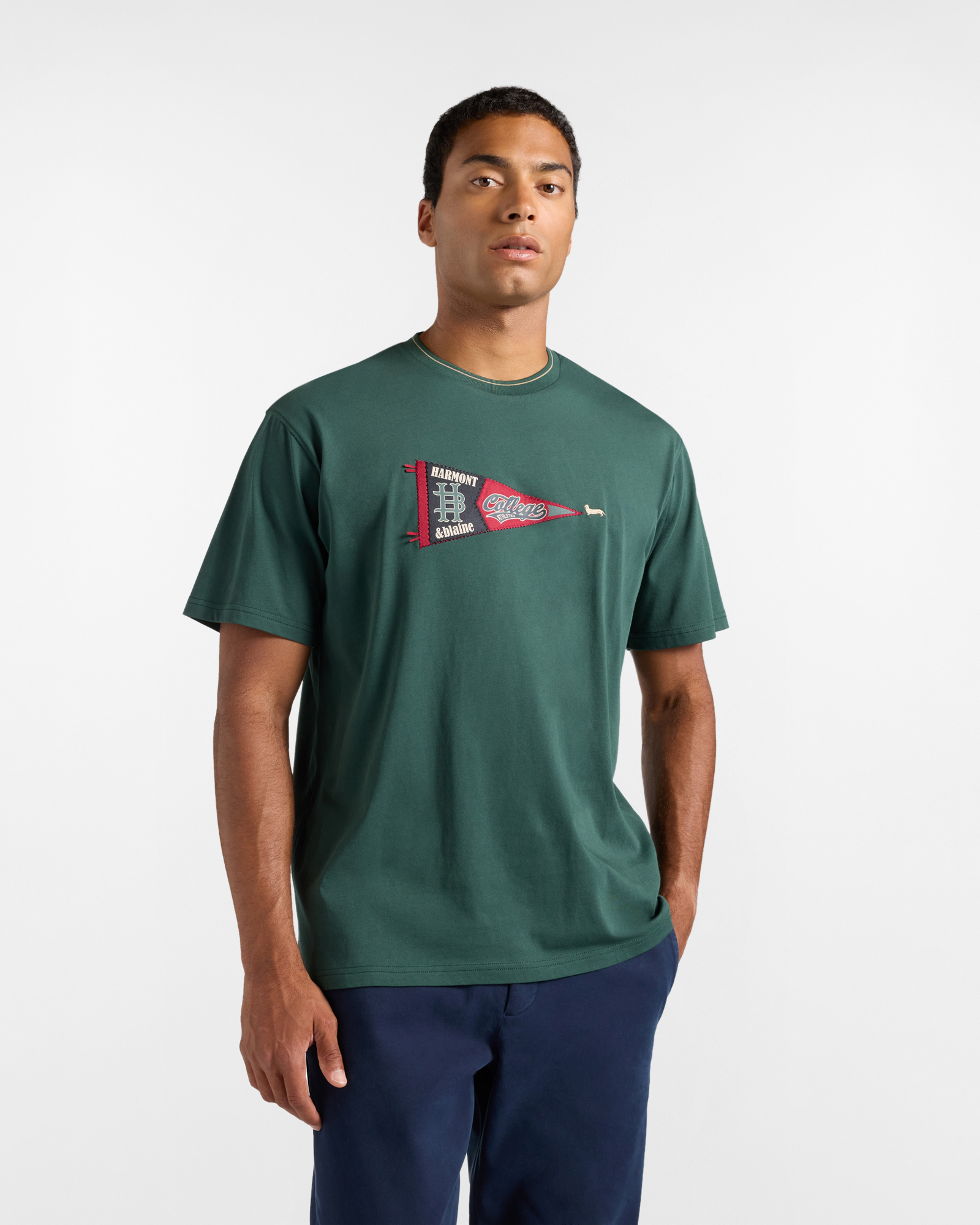 Men's relaxed-fit green T-shirt in 100% pure cotton