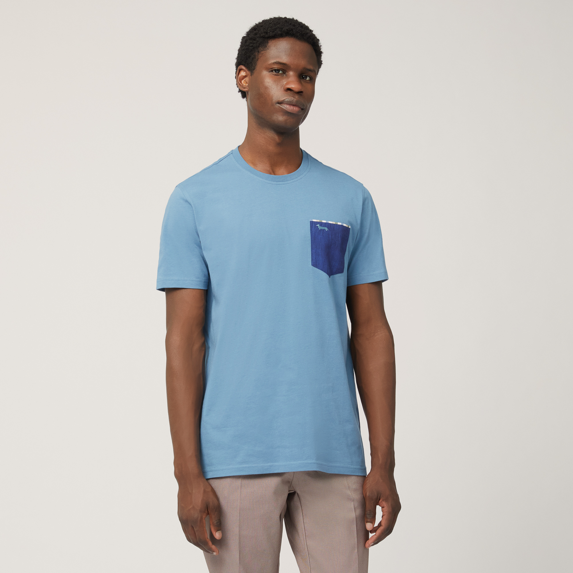 T-Shirt mit Brusttasche, Blau, large