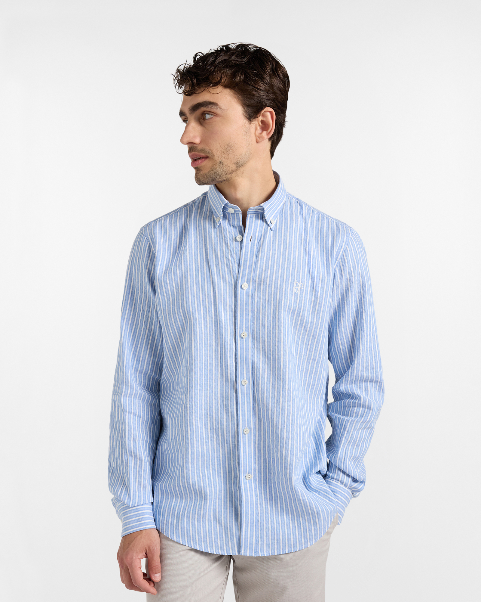 Camicia Uomo Misto Lino a righe regular fit