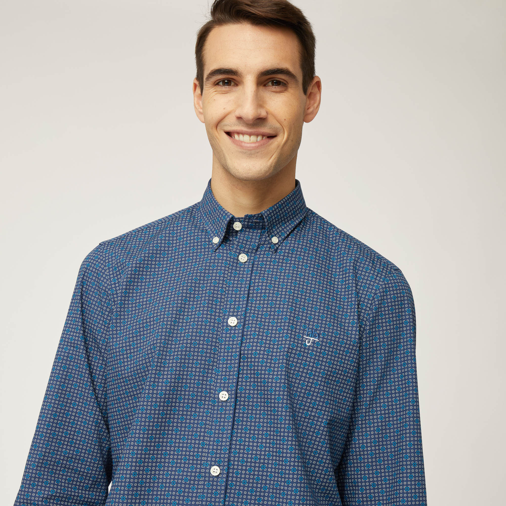 Camicia Narrow Fit Con Micromotivo All-Over, Blu, large image number 2