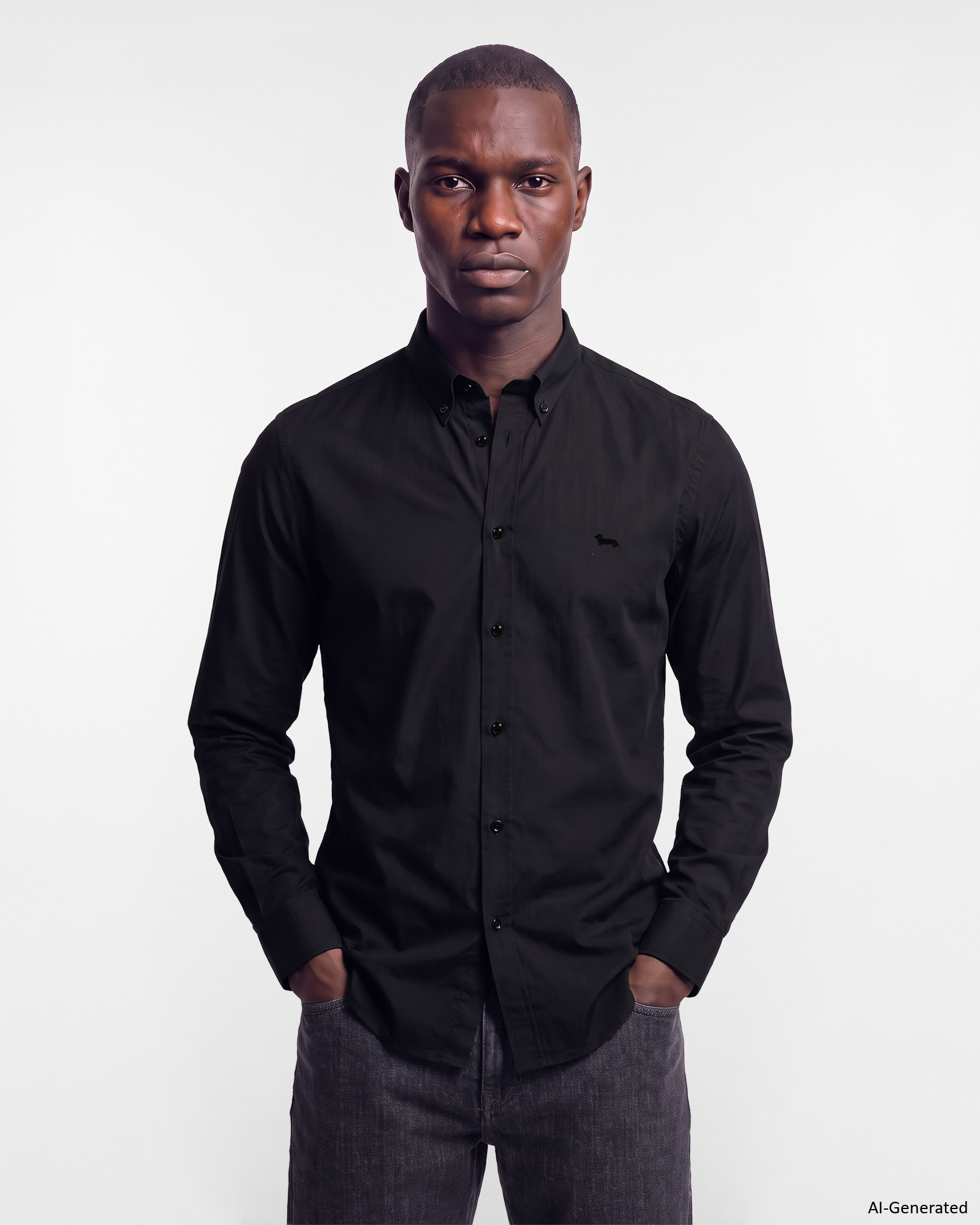 Camisa de hombre en popel&iacute;n de corte regular, color negro