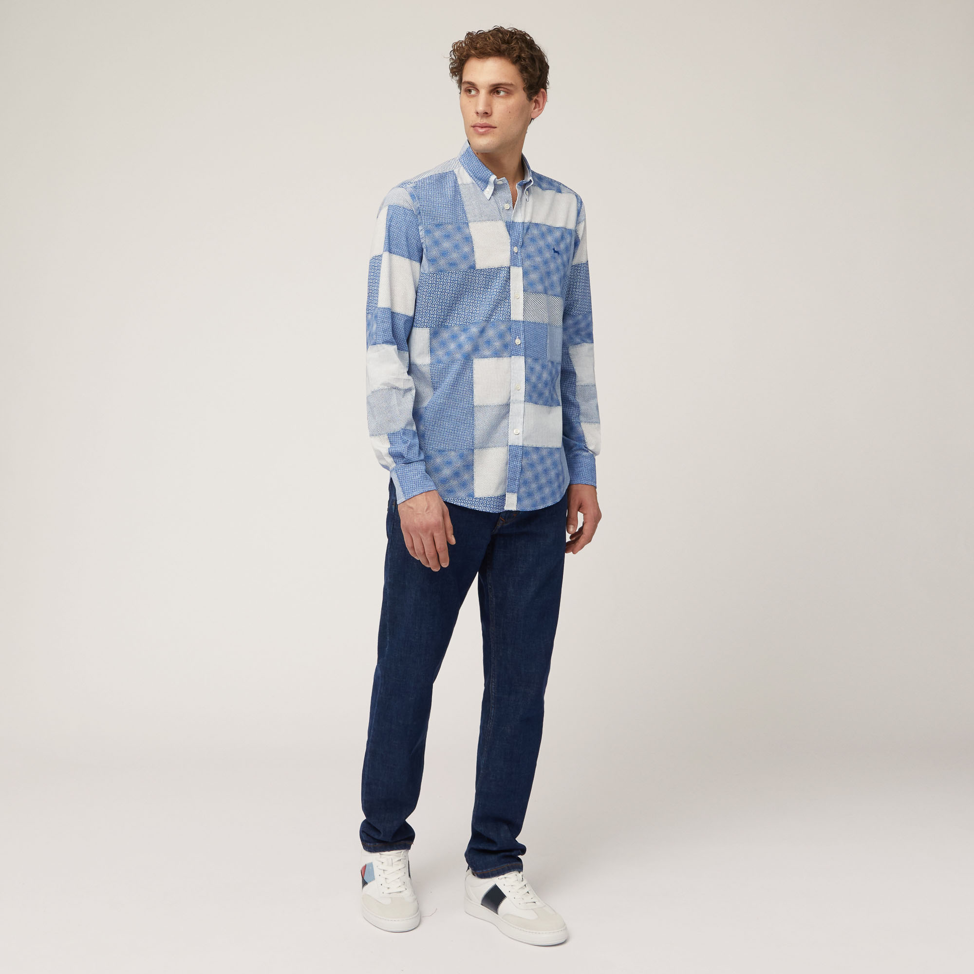 Cotton Poplin Shirt with Patchwork Print, Hydrangea, large image number 3