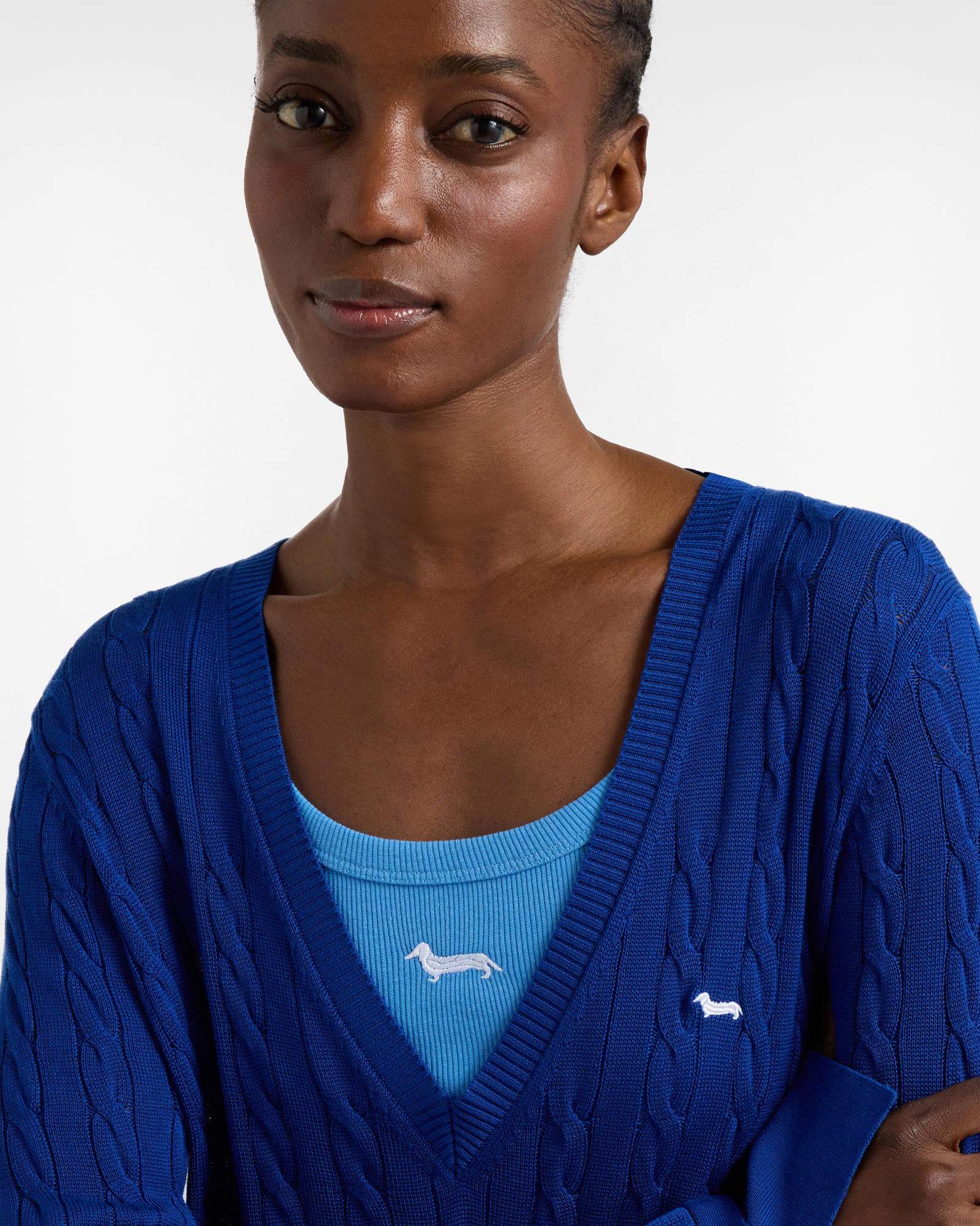 V-neck cable pullover, Blue, large image number 2