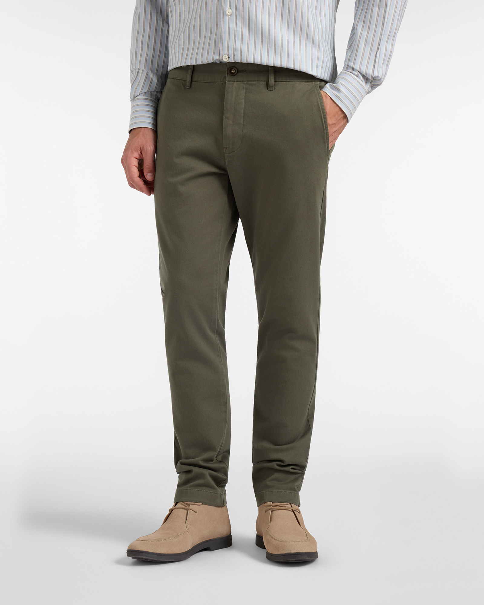 Pantalone Chino HBJ Uomo Narrow Fit in Cotone Stretch Dobby, VERDE, large