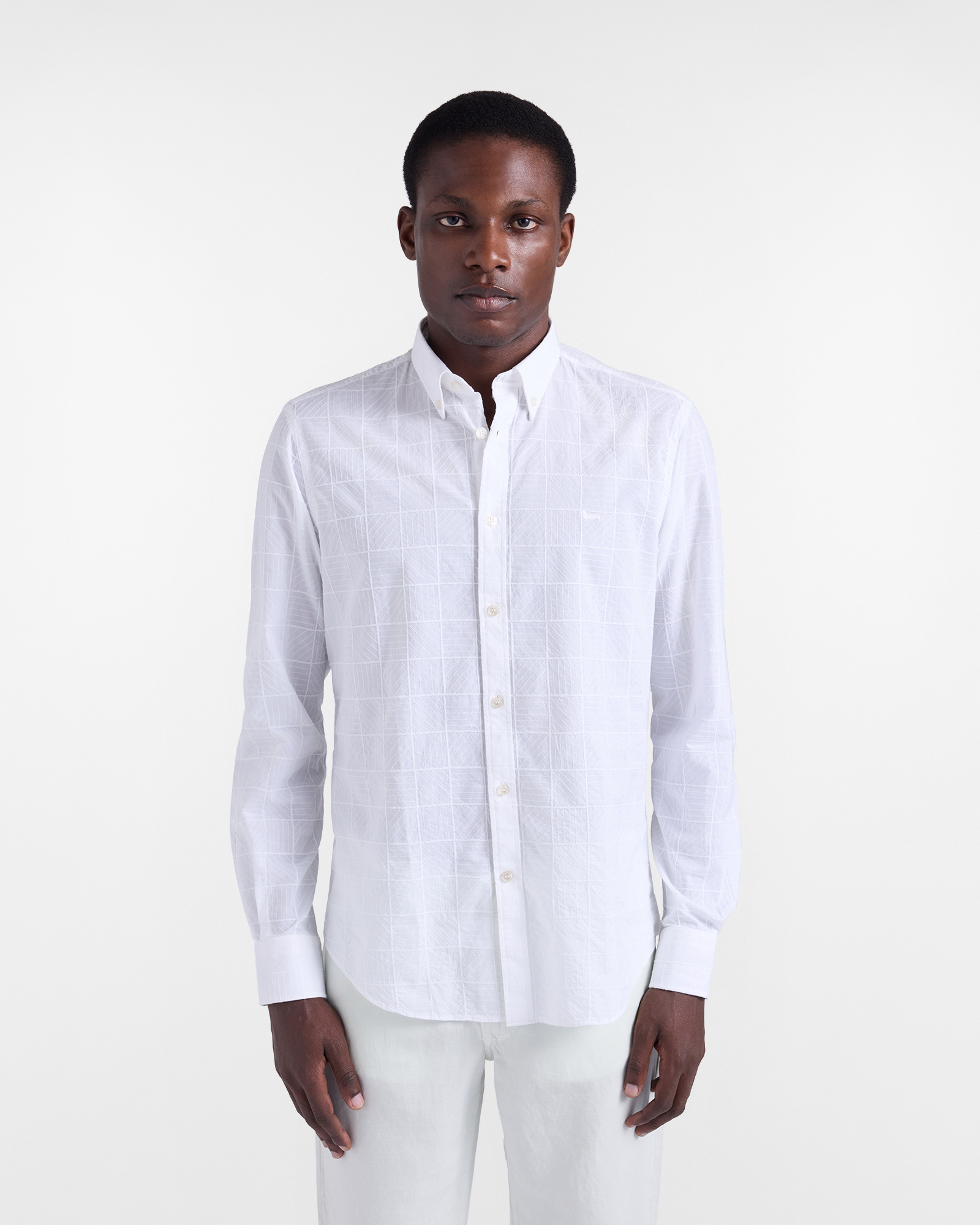 Camicia check ricamato, Uomo, Bianco, Taglia: S