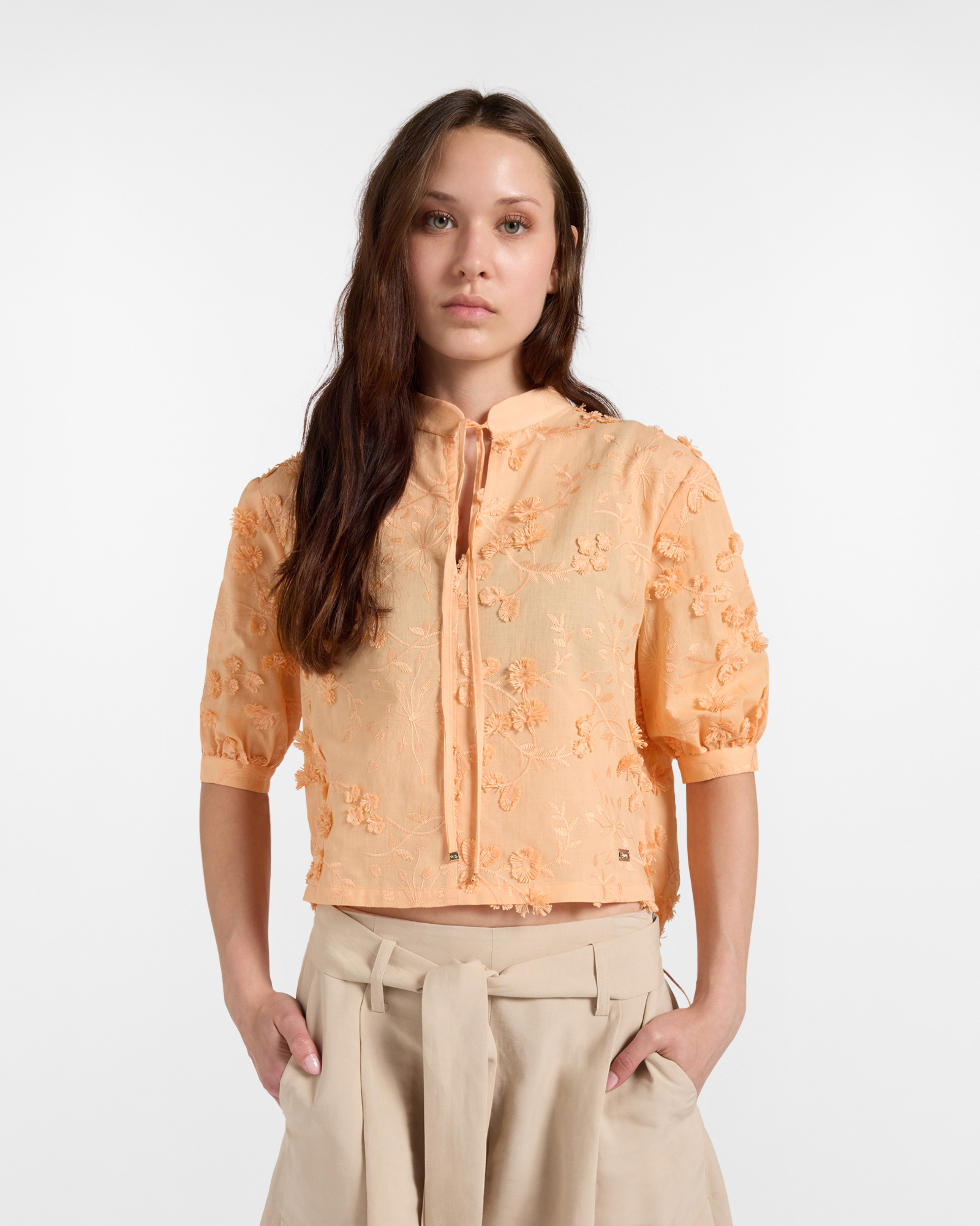 Camicia Over Donna con Manica a Sbuffo in Cotone
