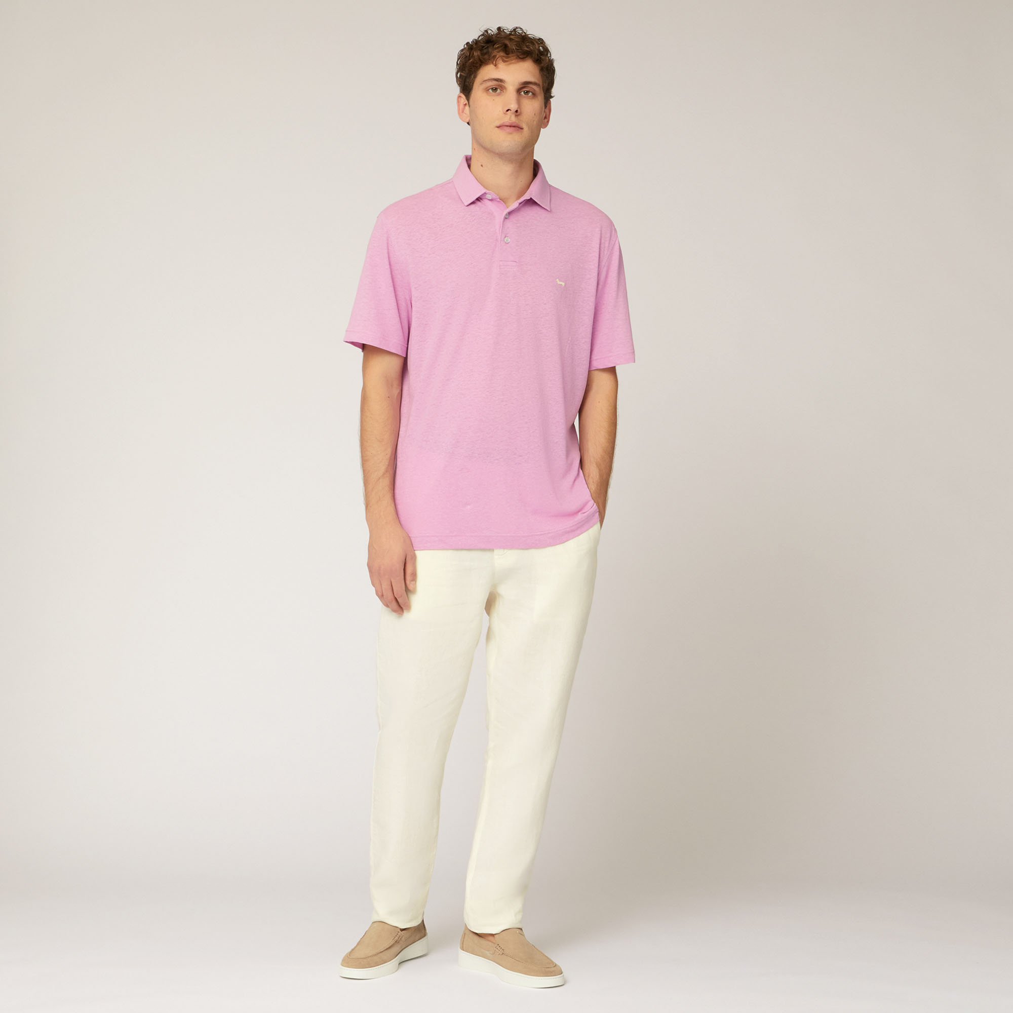 Cotton and Linen Jersey Polo, Lilac, large image number 3