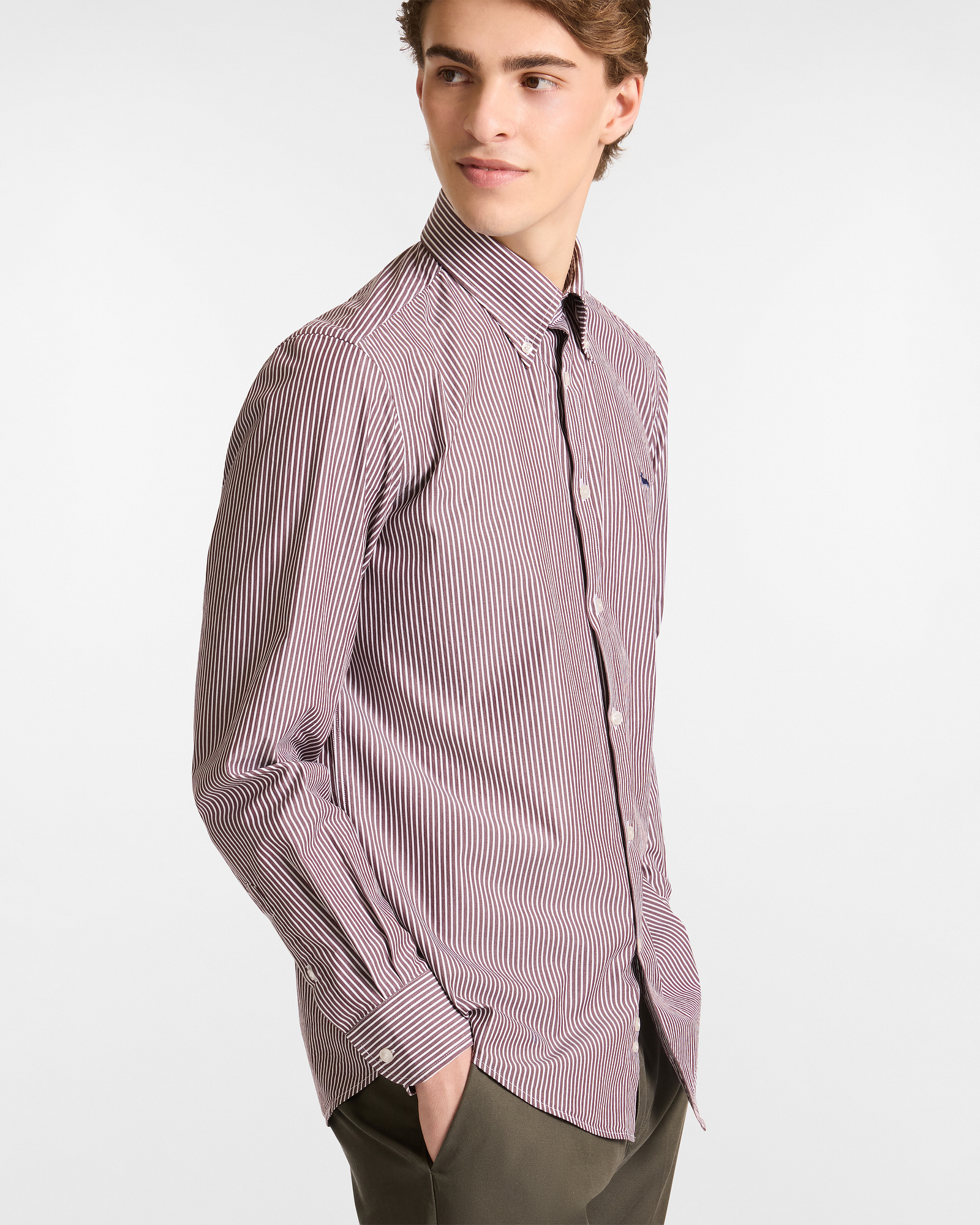 Striped Shirt with Dachshund, Dark Red, large