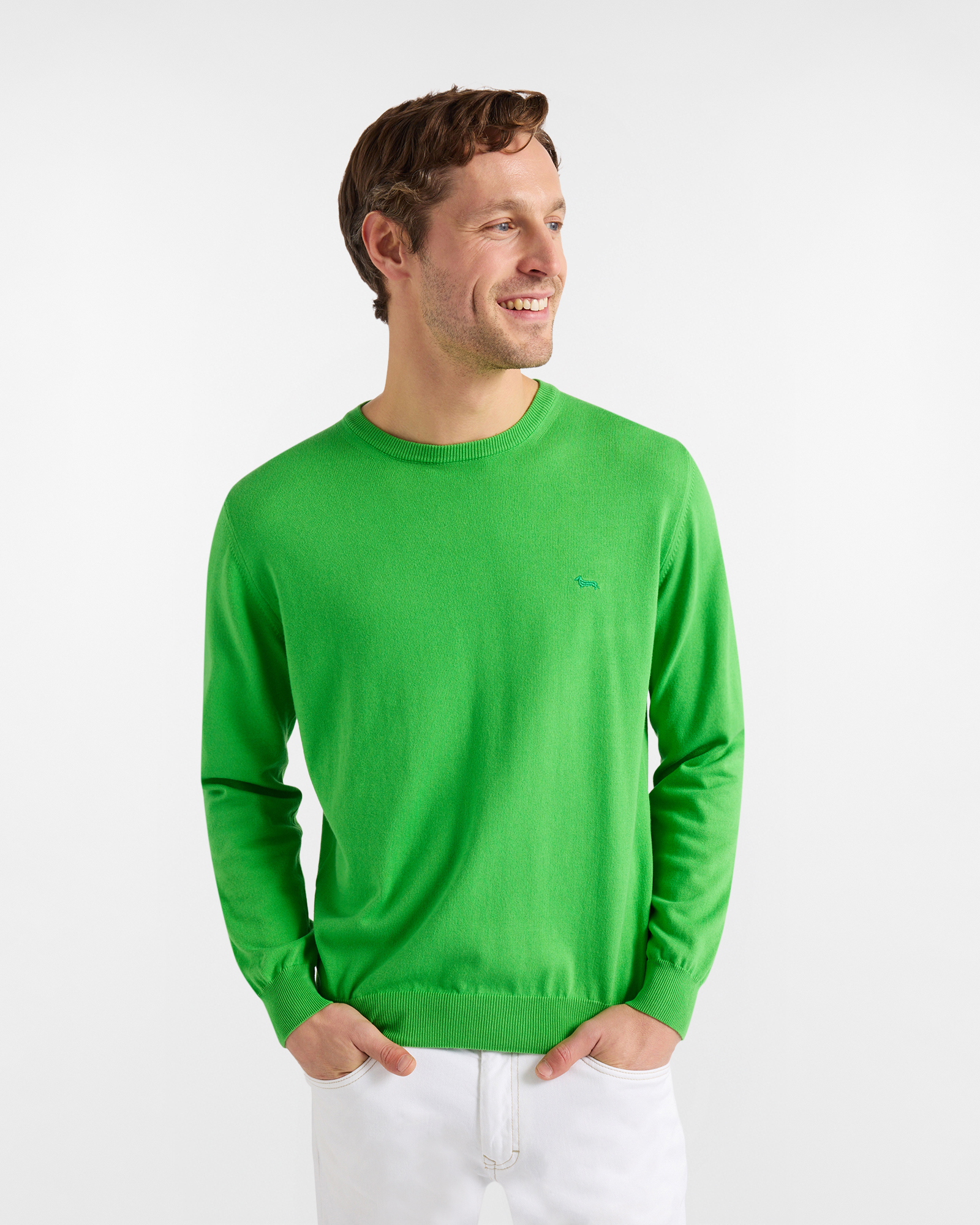 Cotton crewneck pullover, Green, large