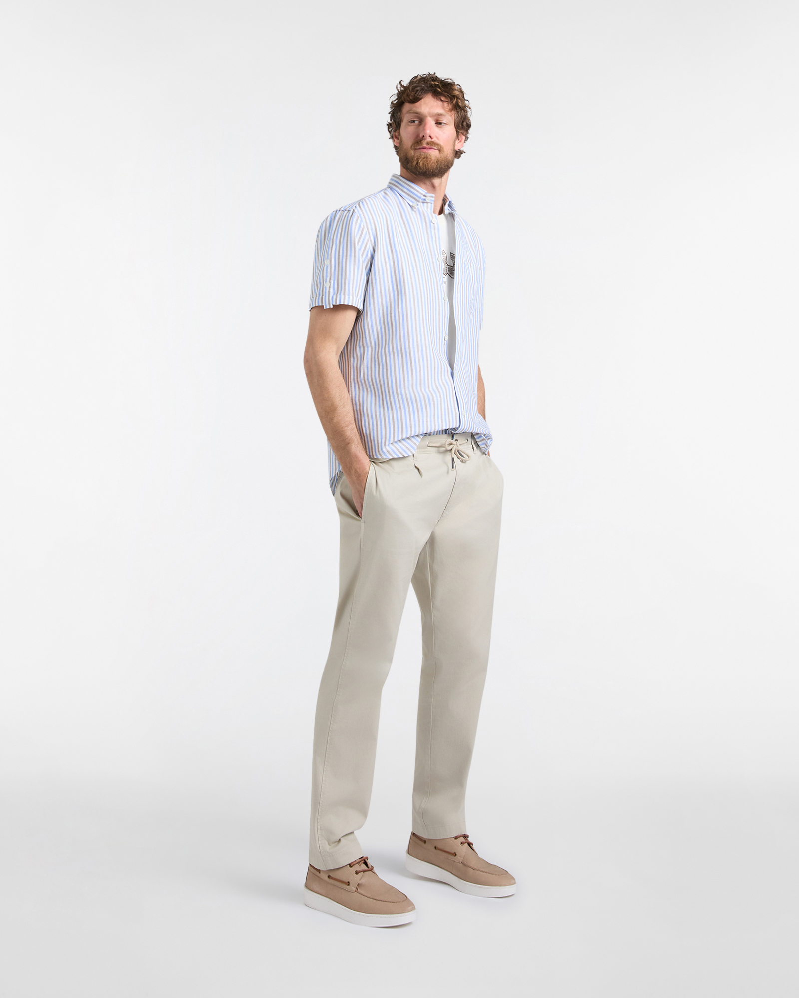 Jogger Uomo in Tessuto Dobby Regular Fit, Beige, large image number 3