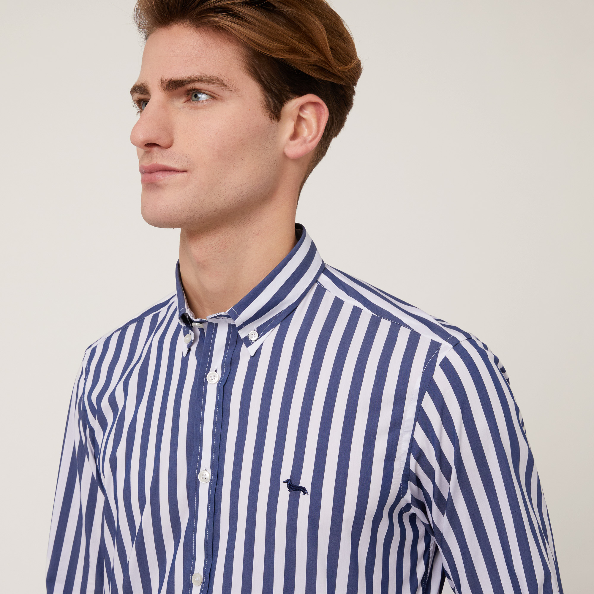Striped Stretch Cotton Shirt, Blue, large image number 2