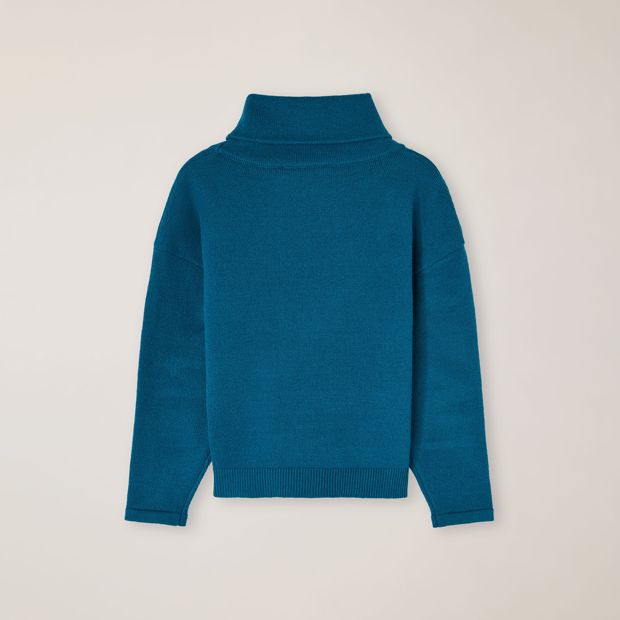 Maglia collo alto con intarsio logo, Verde Ottanio, large image number 1