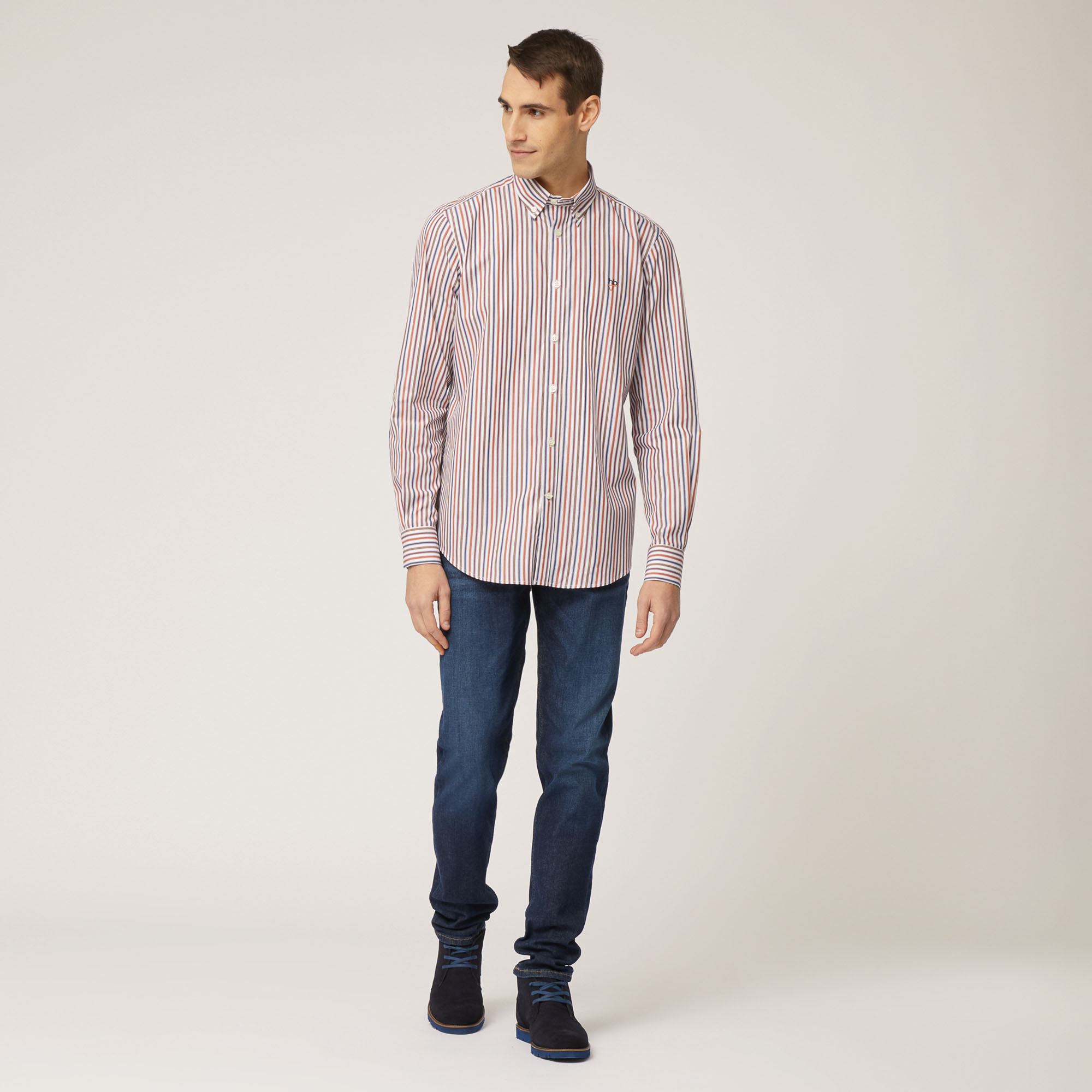 Camicia A Righe In Cotone, Arancione, large image number 3