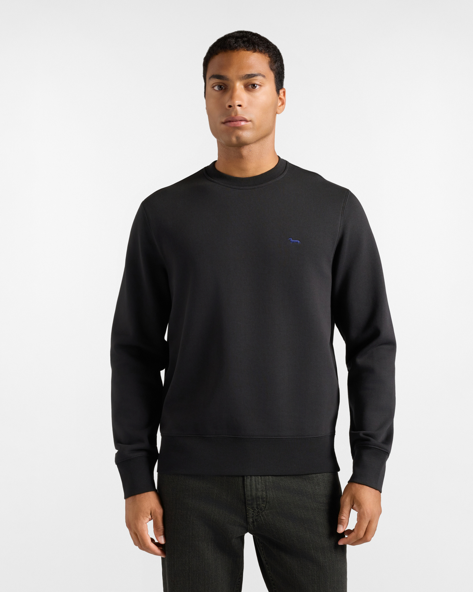 Men's black Regular Fit brushed fleece crewneck sweatshirt