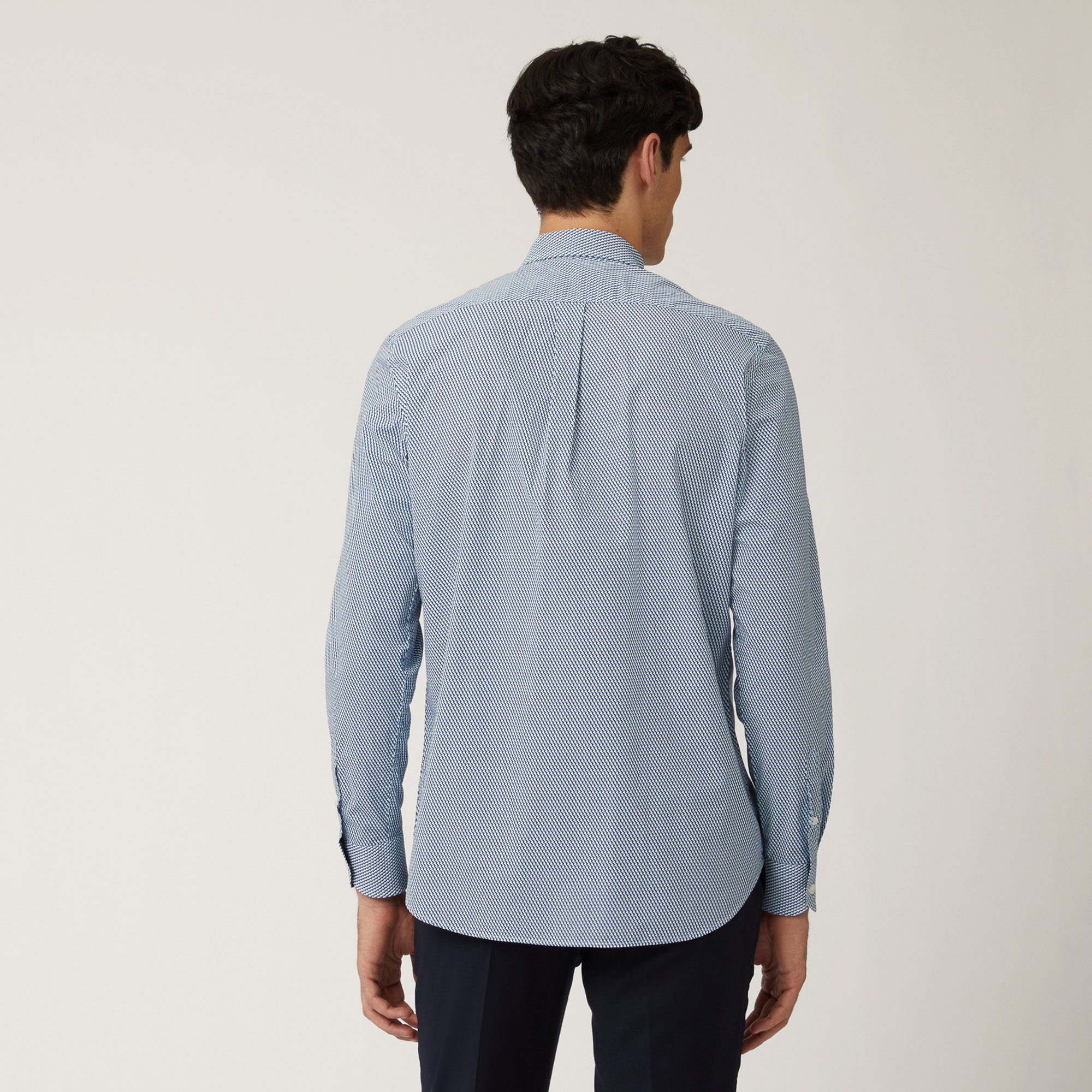 Camicia In Cotone Con Micromotivo, Blu, large