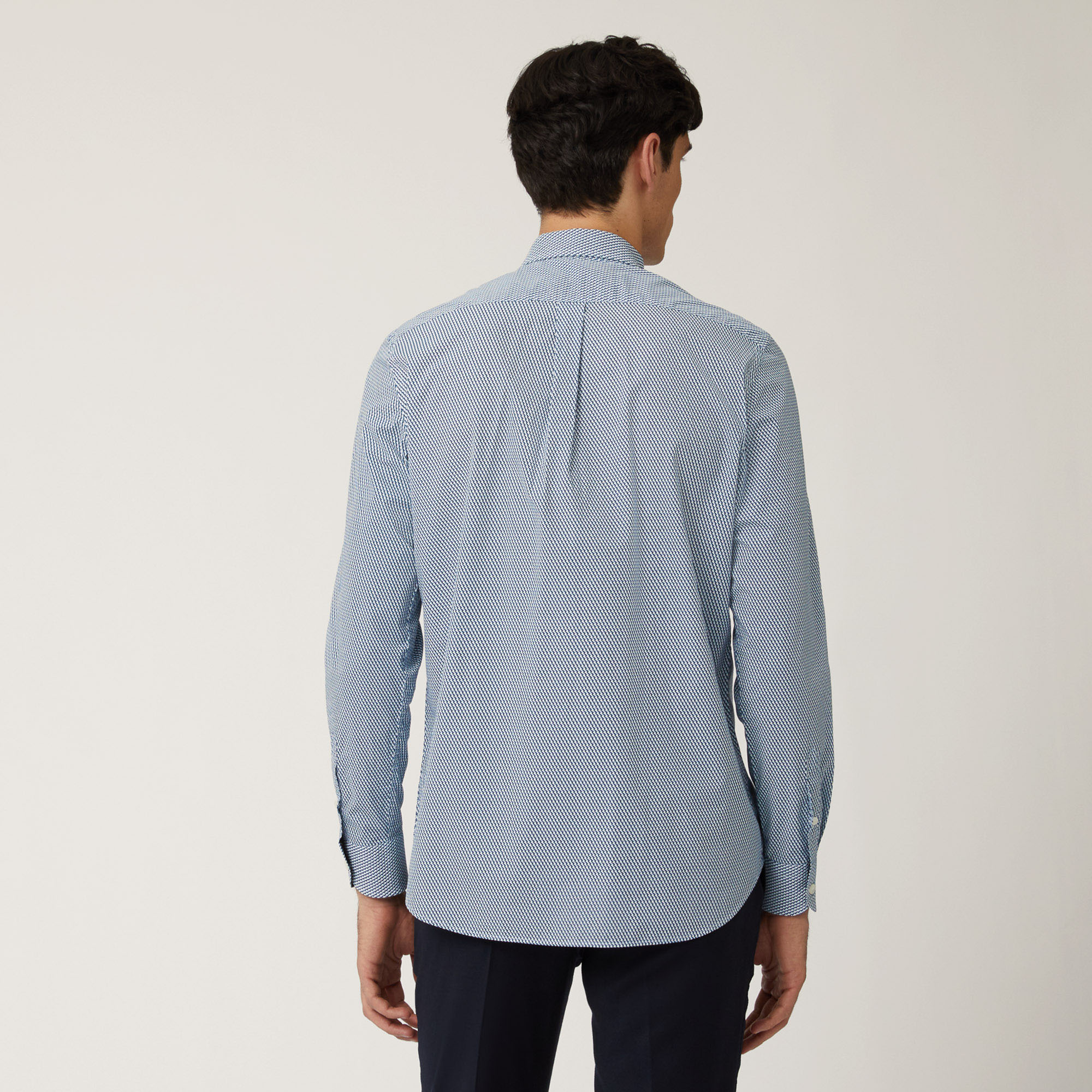 Camicia In Cotone Con Micromotivo, Blu, large image number 1