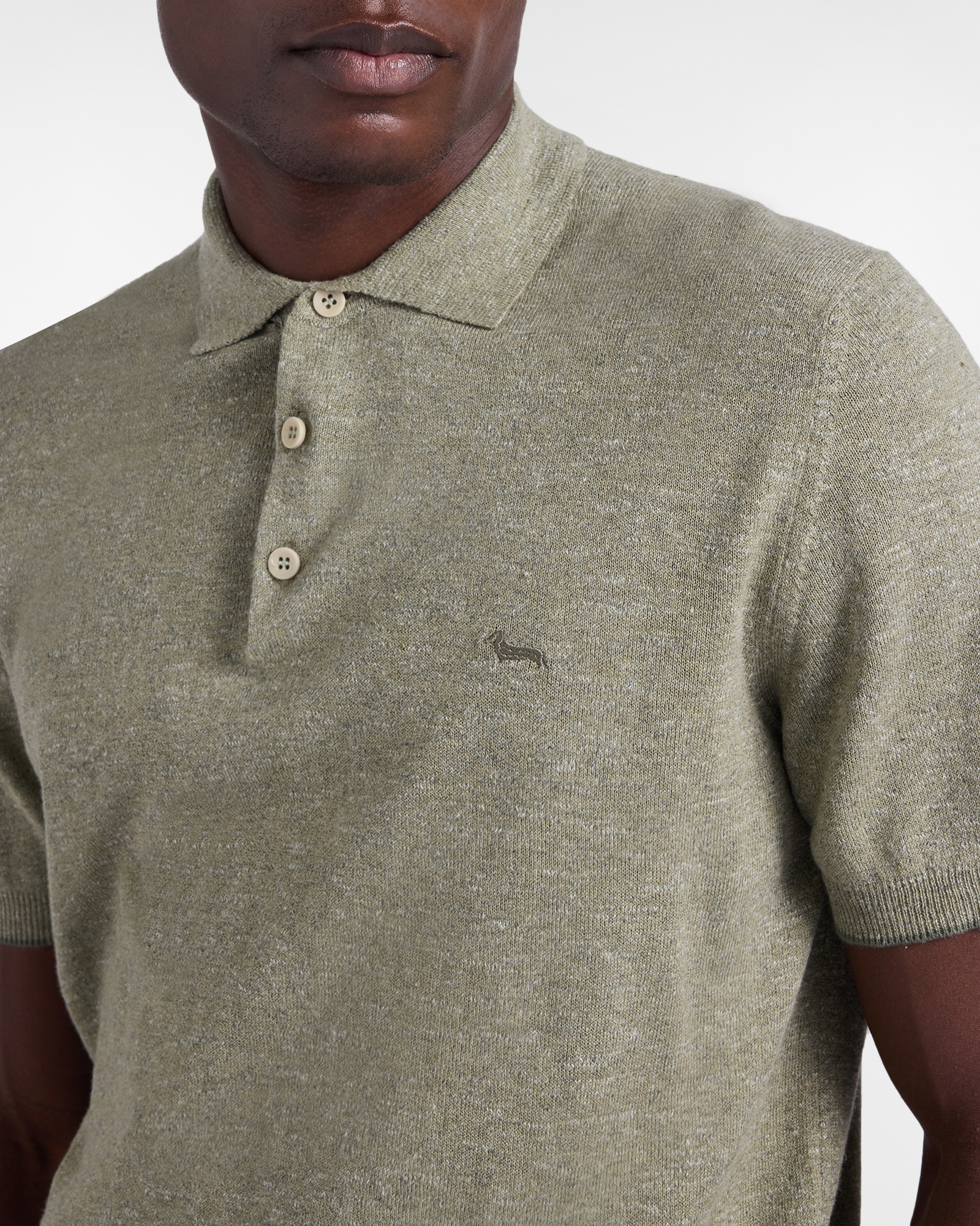 Men's knit polo shirt with tweed effect, Green, large image number 2