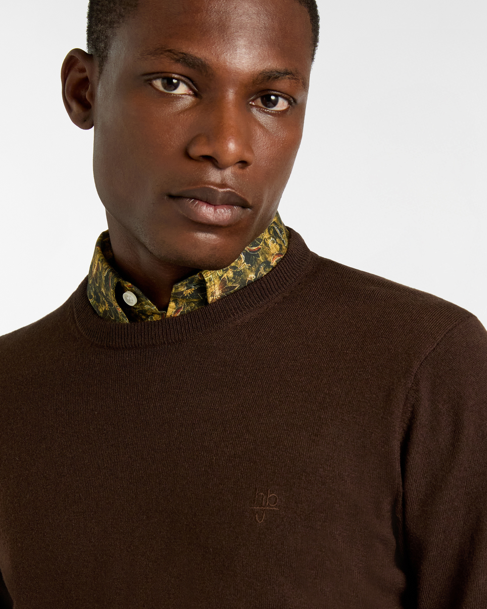 Maglione Girocollo con Toppe a Quadri, Marrone, large image number 2