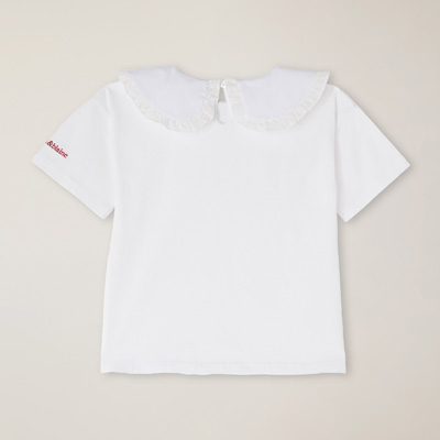 T-Shirt Cotone Organico Con Colletto Ricamato, Bianco, large image number 1