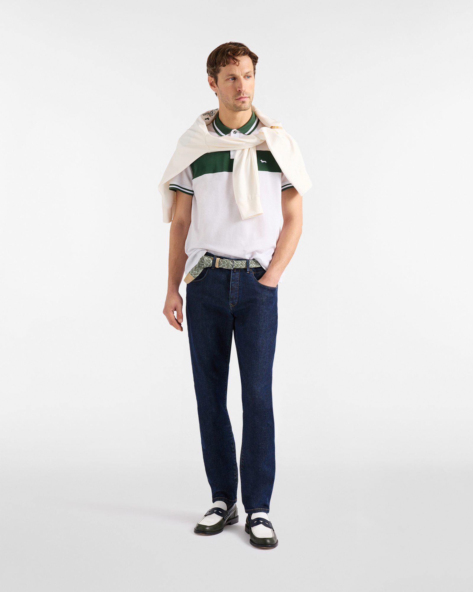 Men's regular-fit polo shirt with contrasting band, White, large image number 3