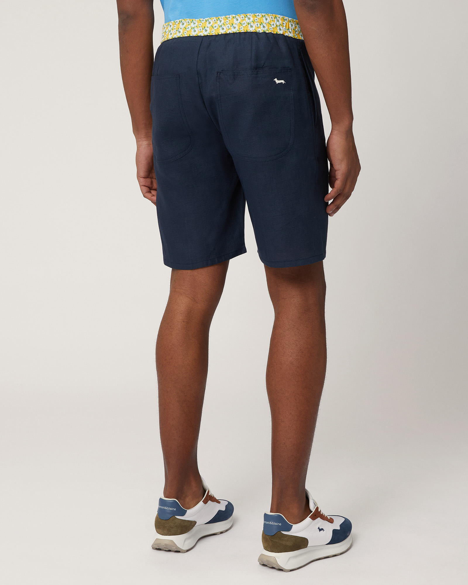 Linen Bermuda Shorts with Daisies, Navy Blue, large image number 1