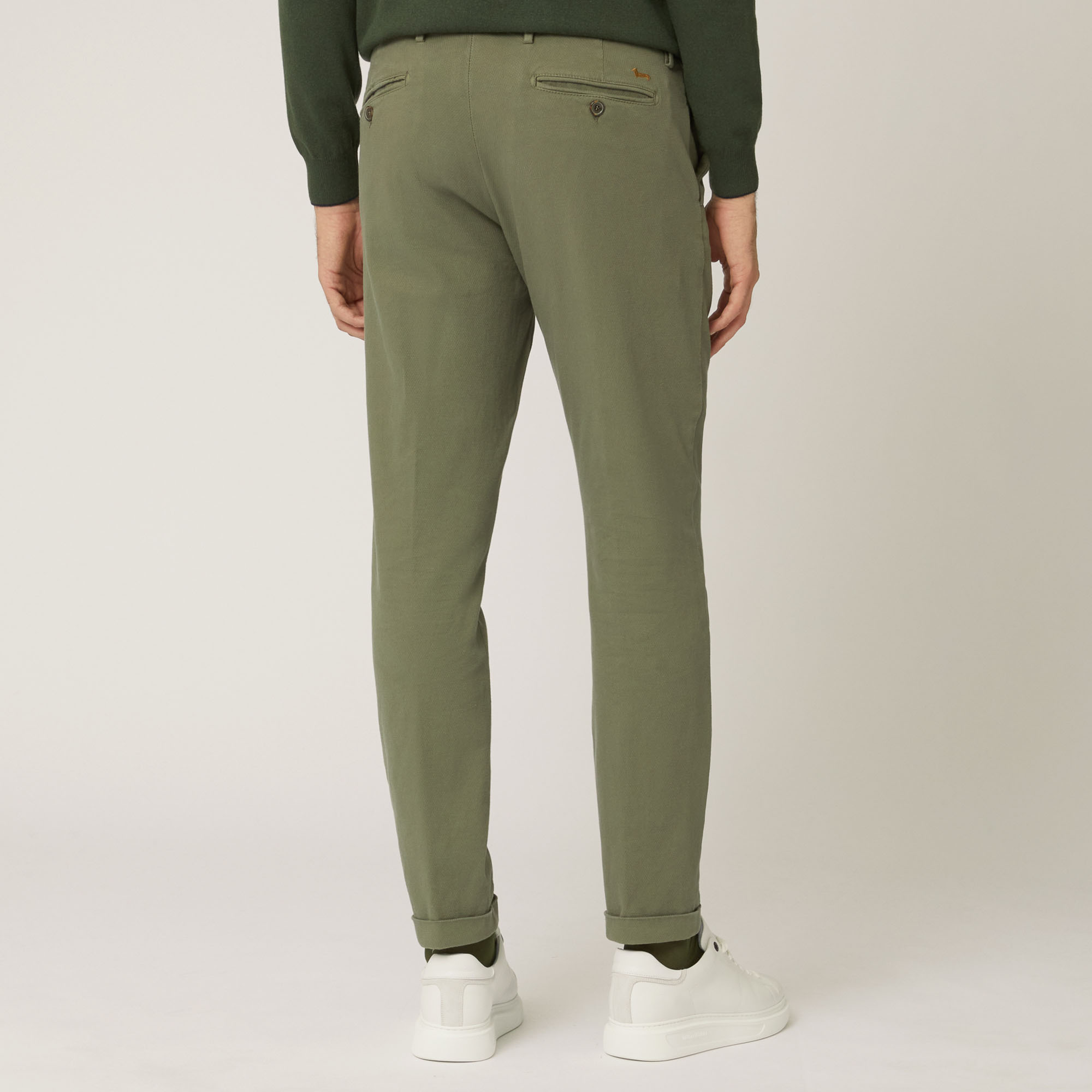 Pantalone In Cotone Stretch, Verde Oliva, large