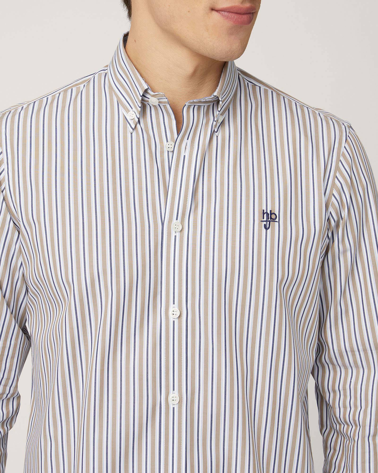 Camicia Multirighe In Cotone, Marrone Chiaro, large image number 2