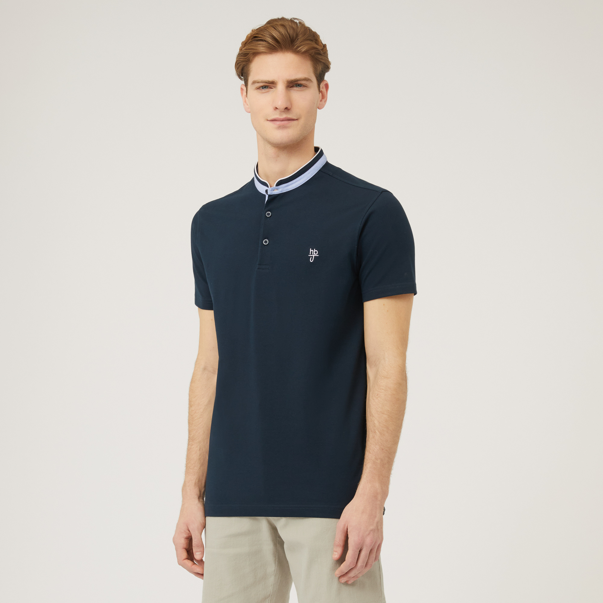 Polo Con Collo Alla Coreana, Light Blue, large