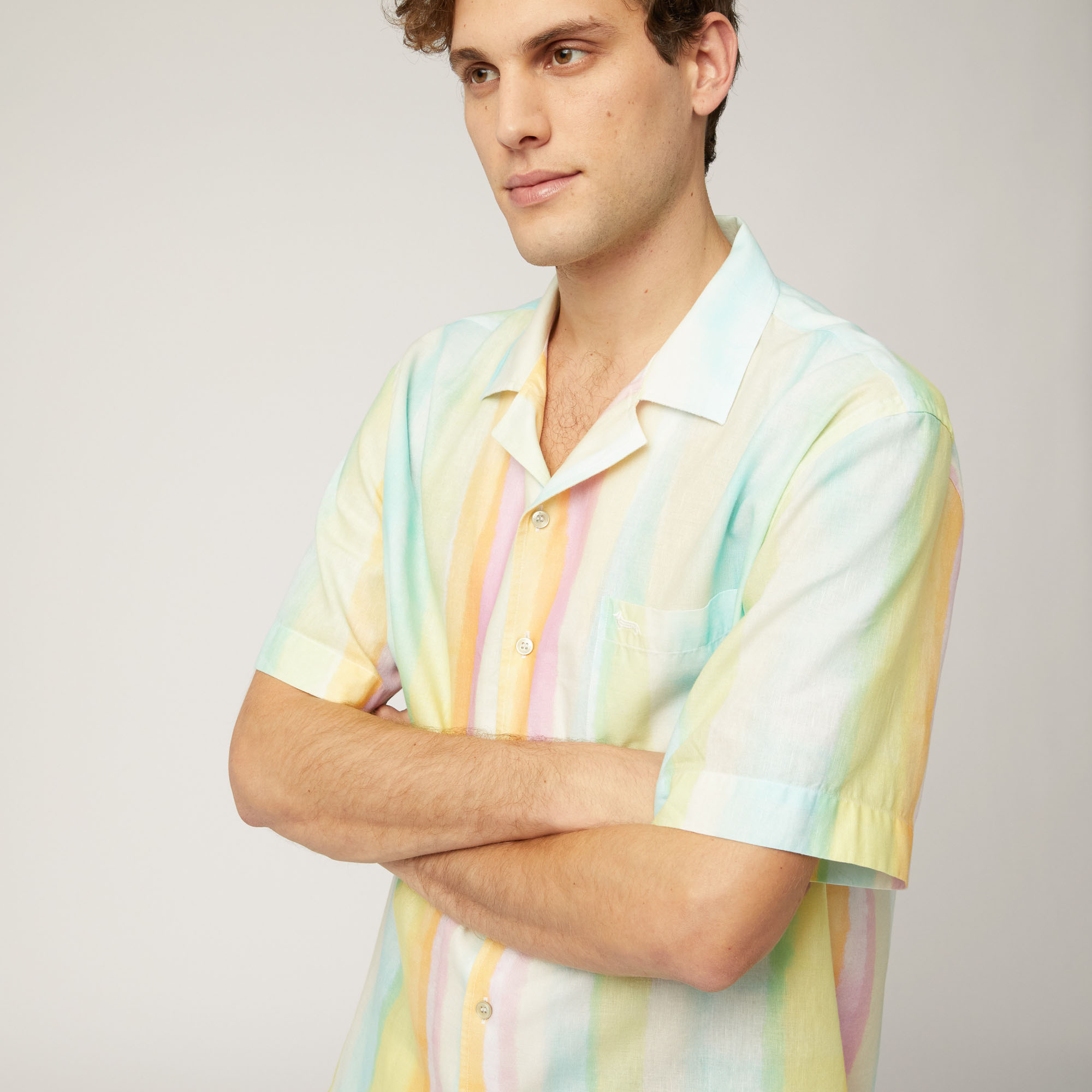 Camisa Bowling de lino y algodón, Blanco, large image number 2