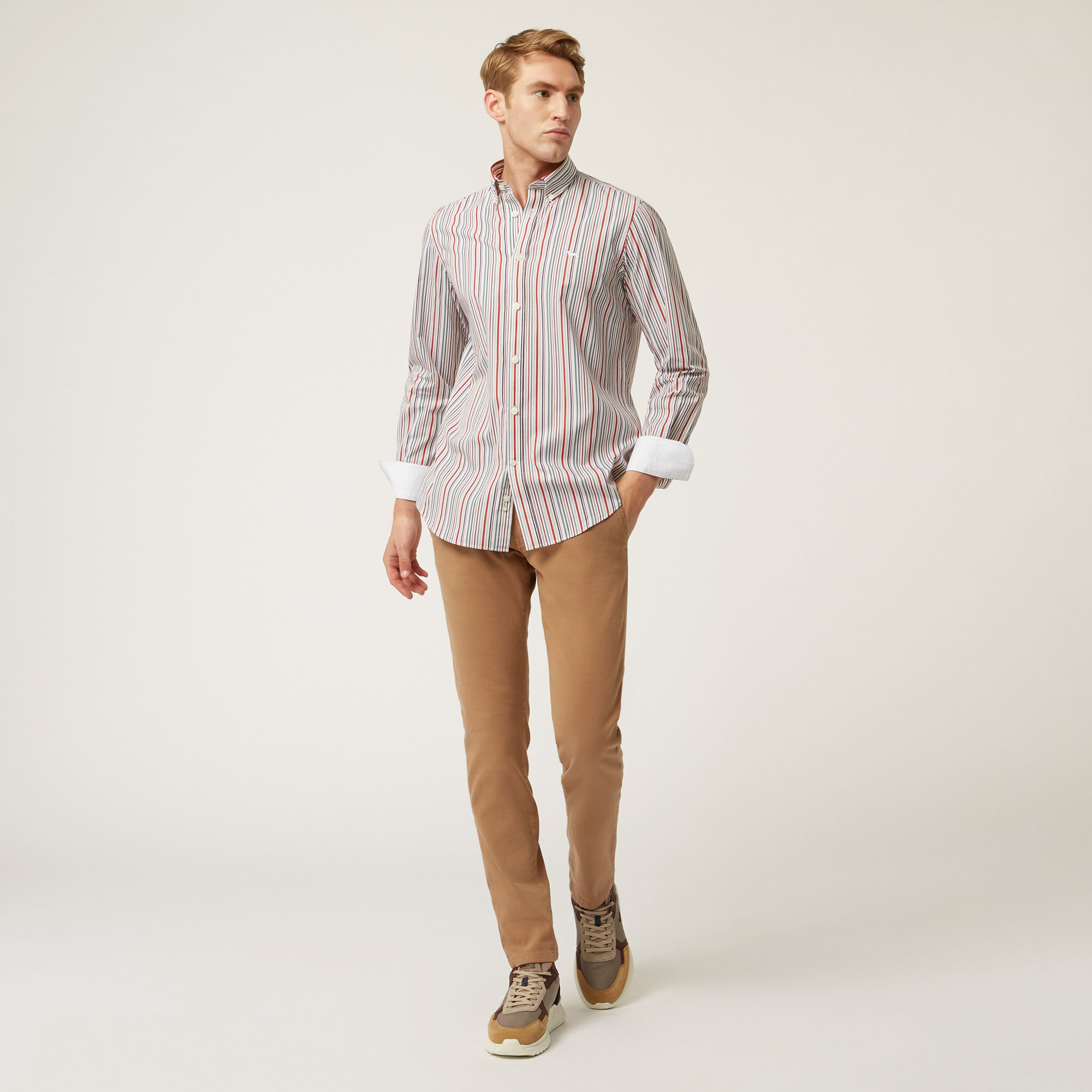 Camicia In Cotone Organico A Righe Art Academy, Rosso Sport, large image number 3