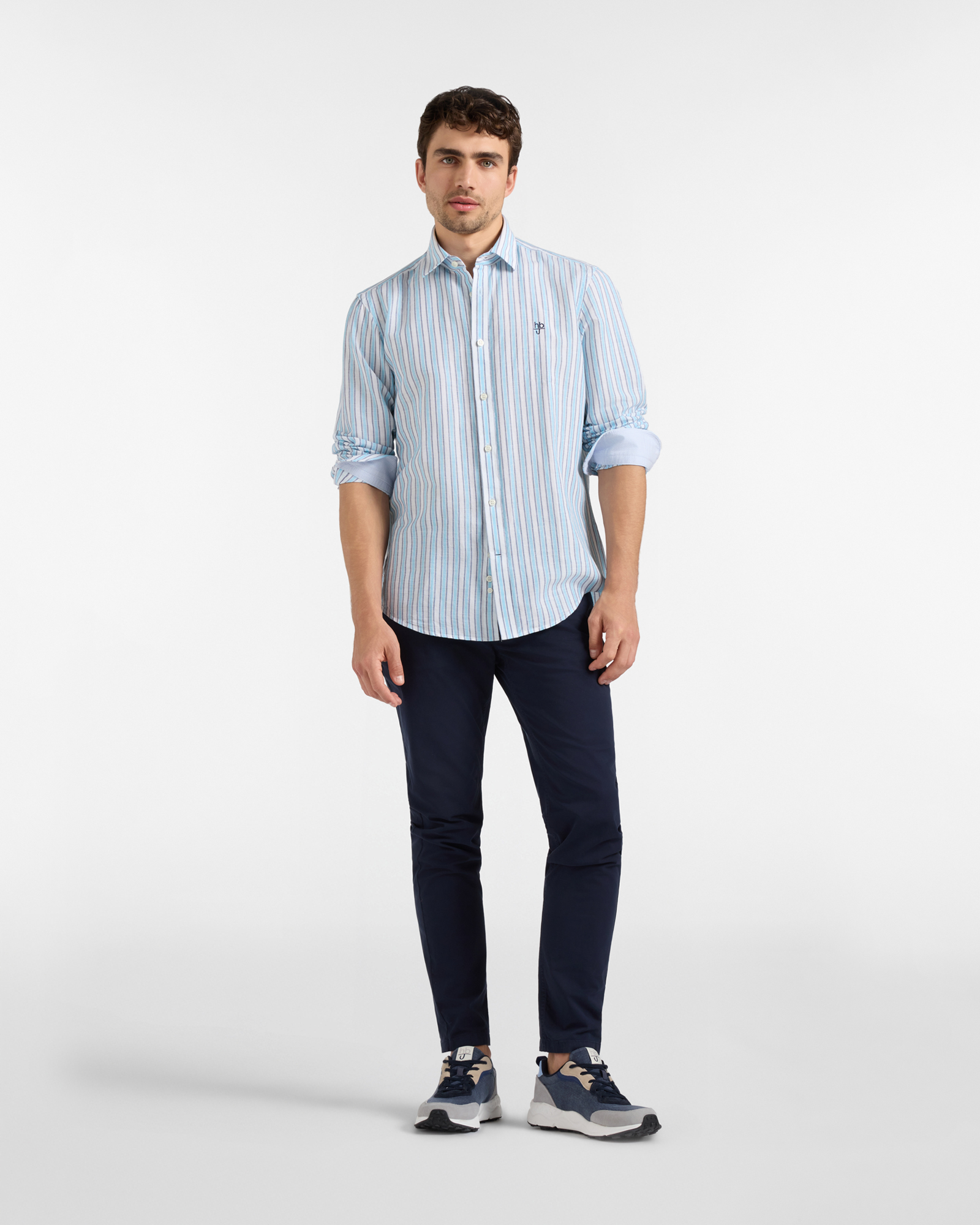 Men&rsquo;s Linen Blend Wide Stripe Shirt Regular Fit, White, large image number 3