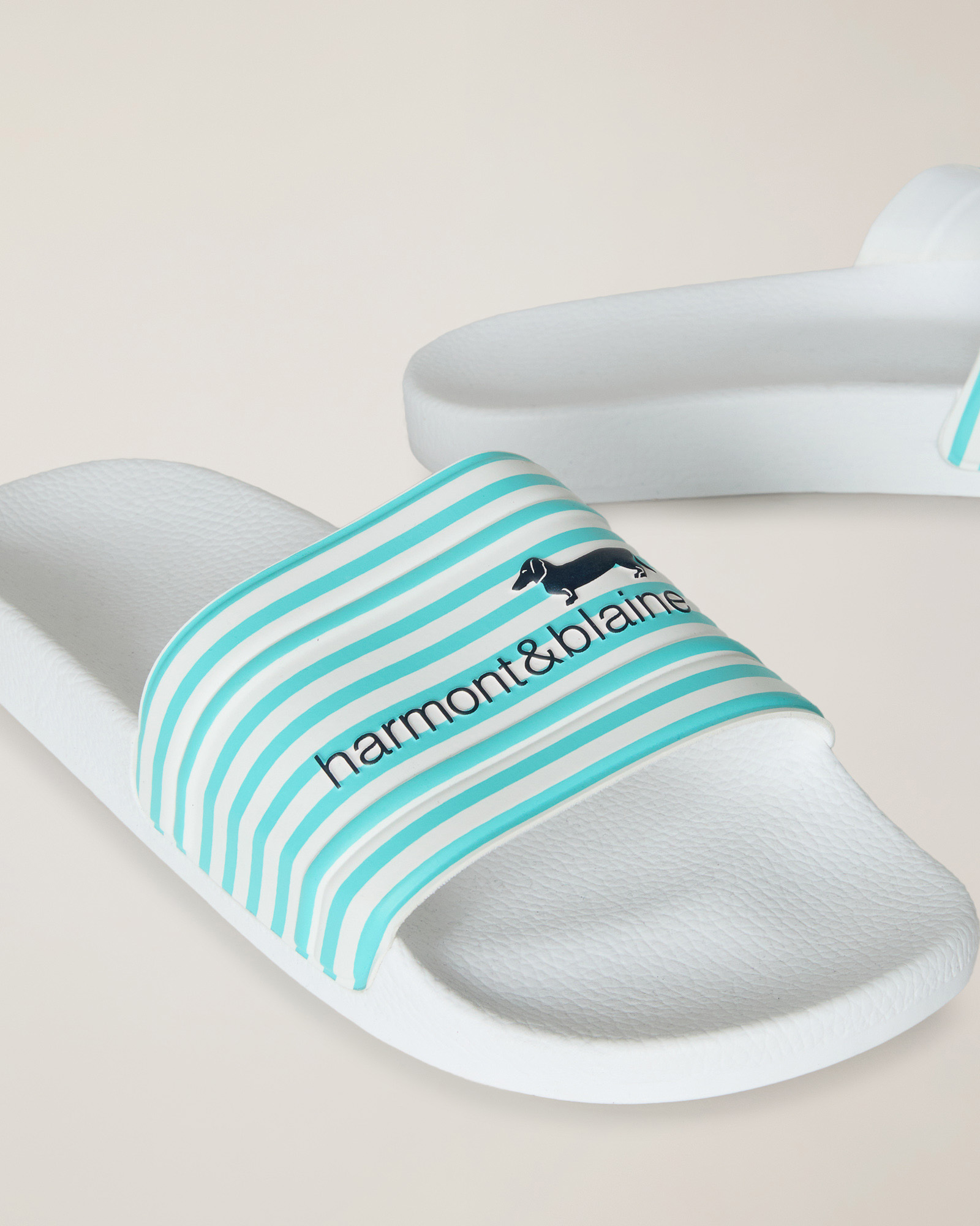 Mules de Plage avec Bande, Blanc/Turquoise, large image number 3