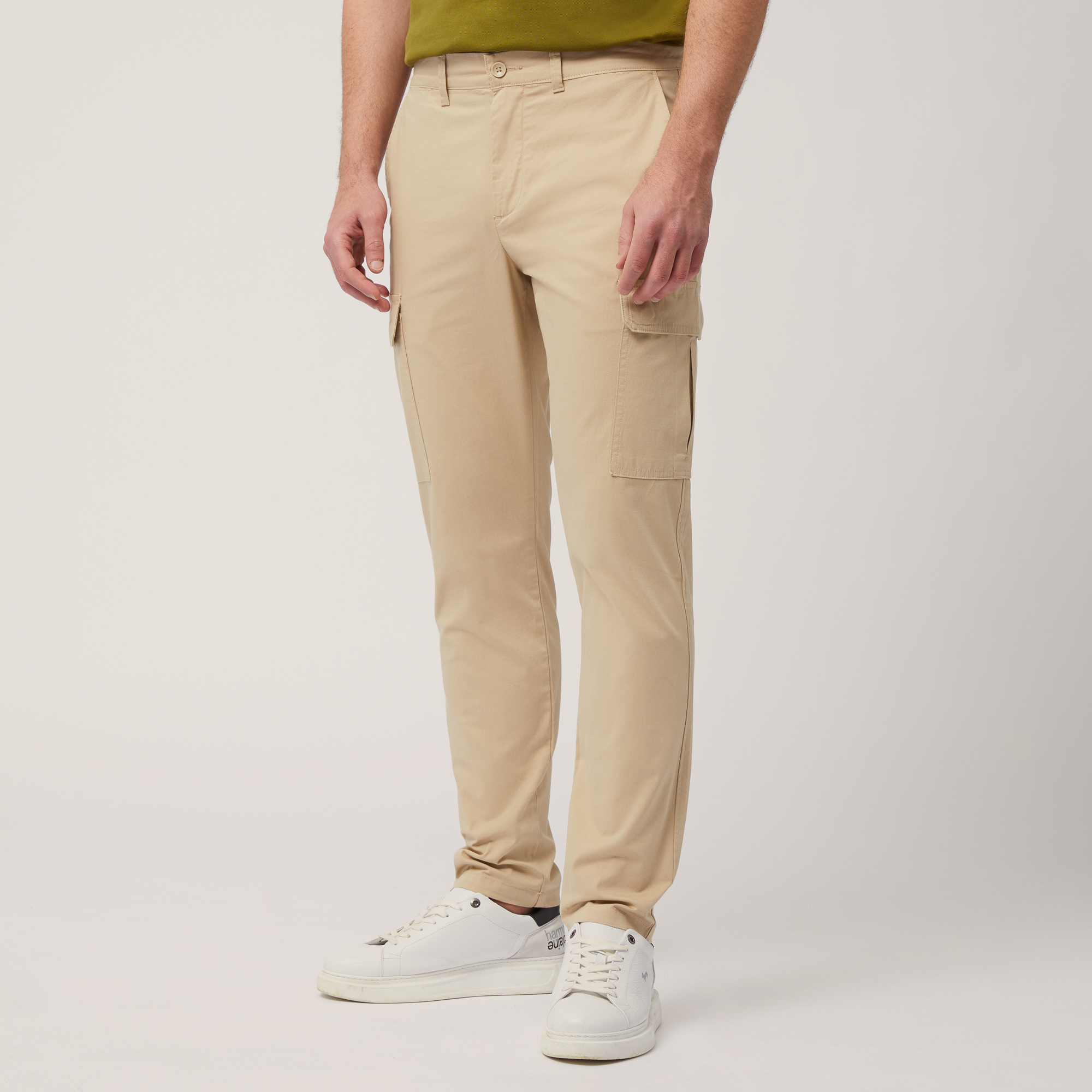 Stretch Cotton Cargo Pants, Beige, large image number 0