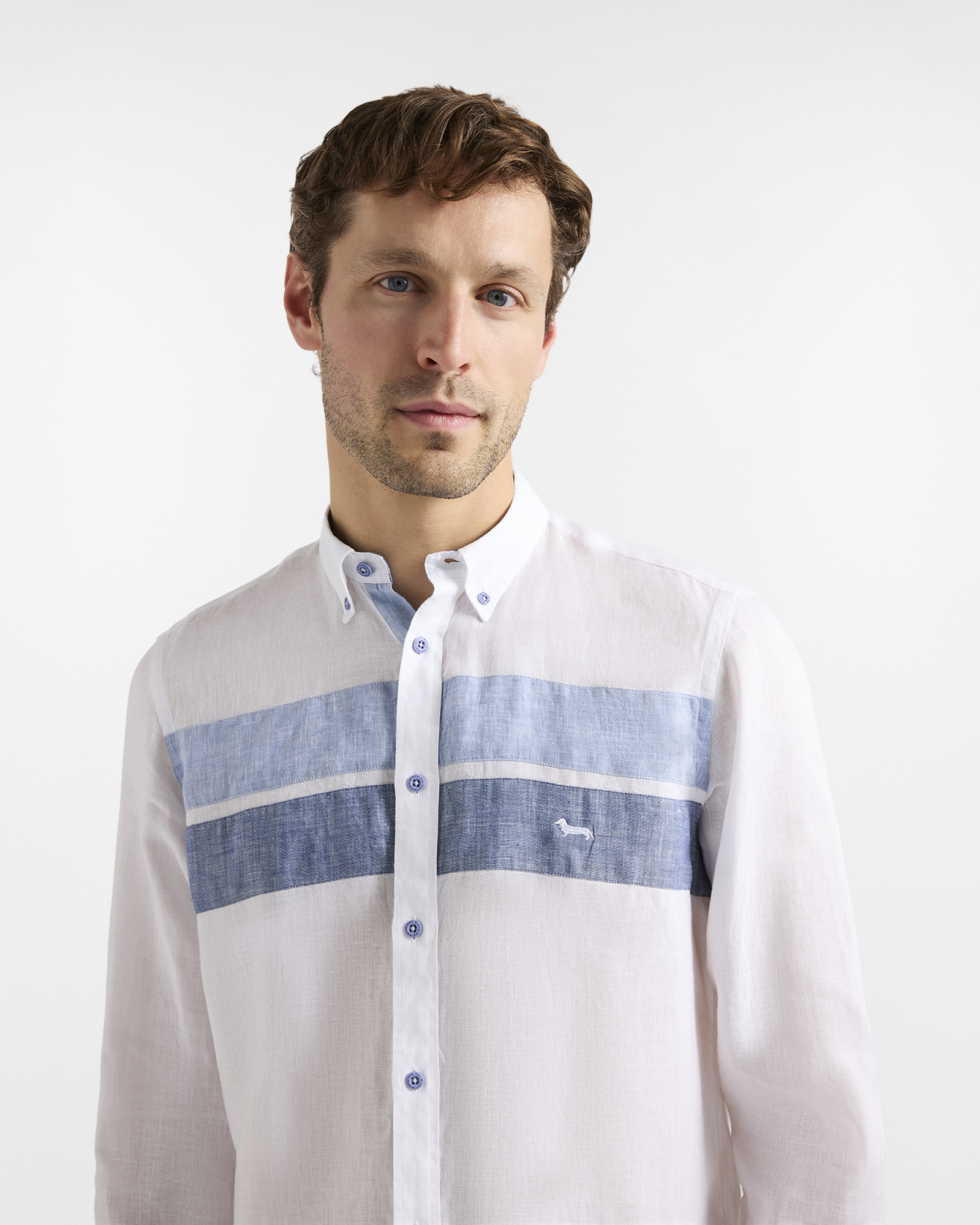 Linen shirt with contrasting bands, White, large image number 2