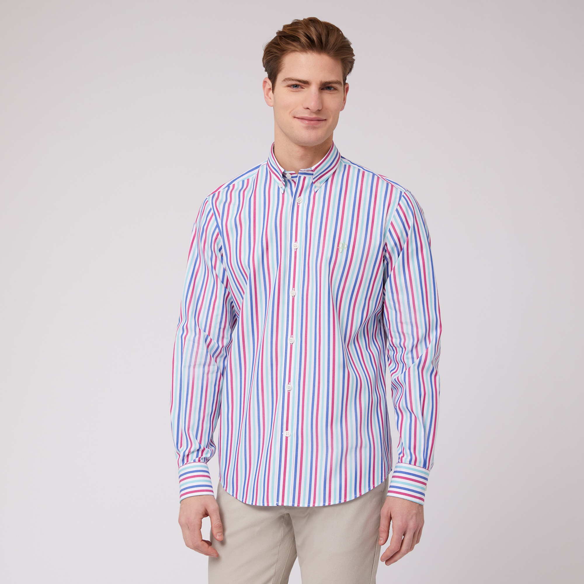 Camicia In Cotone A Righe, Blu Marine, large image number 0